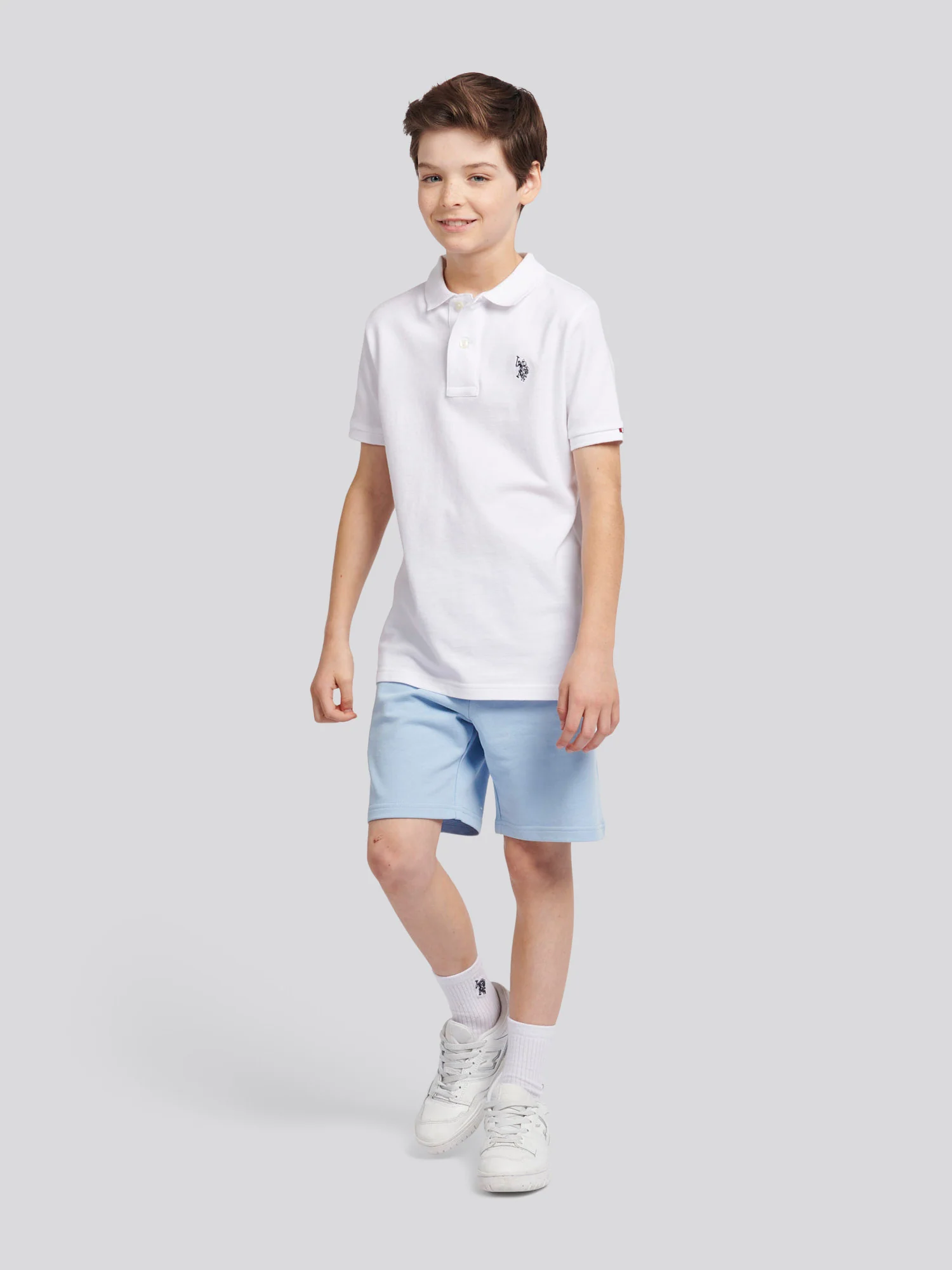 Boys Double Horsemen Sweat Short in Chambray Blue - Image 3