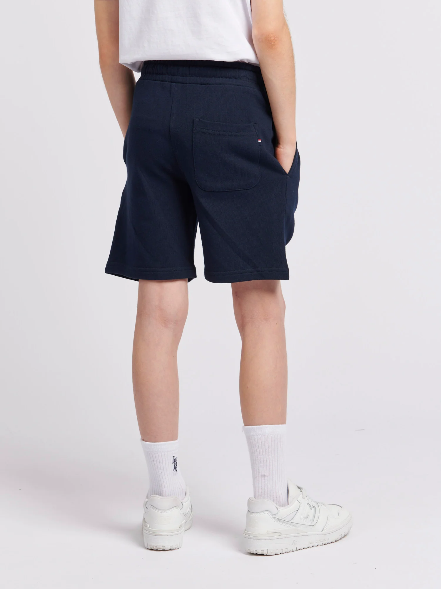 Boys Double Horsemen Sweat Short in Dark Sapphire Navy / Haute Red DHM - Image 4