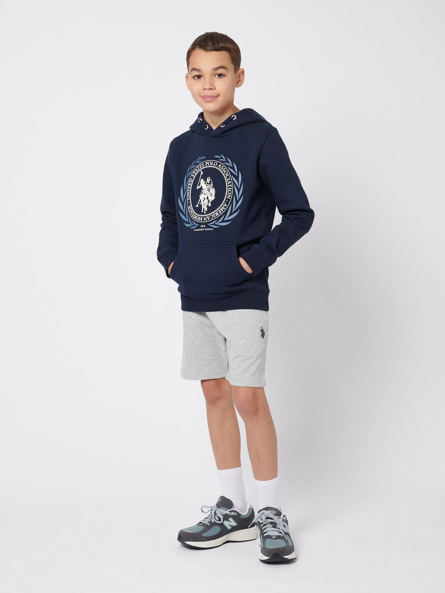 Boys Double Horsemen Sweat Short in Mid Grey Marl - Image 3