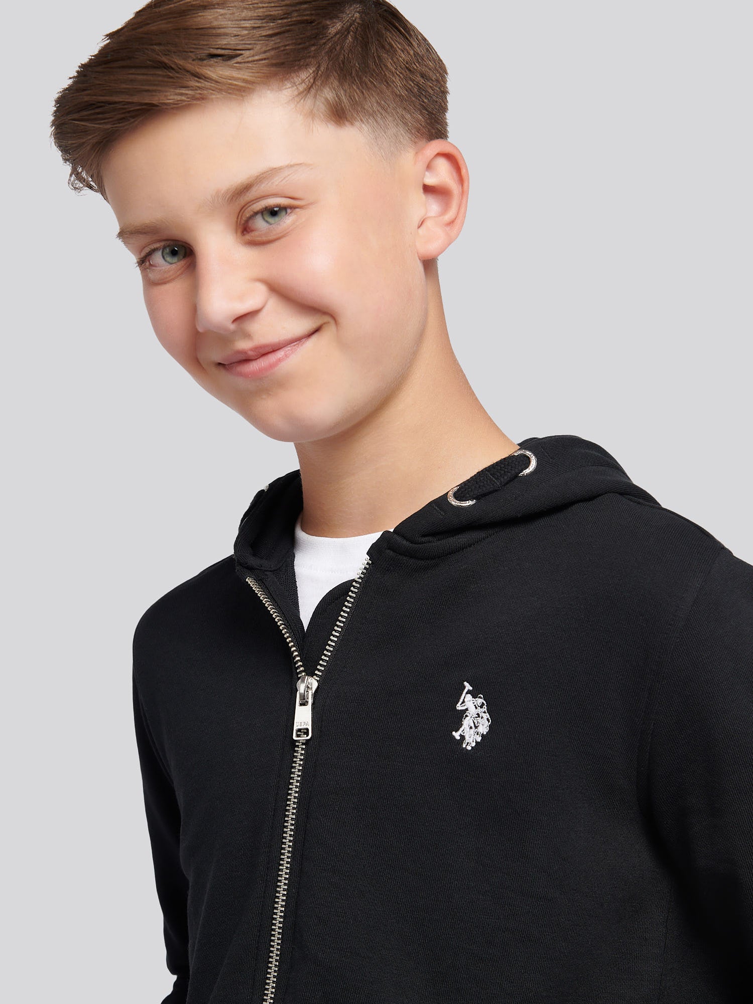 Boys Double Horsemen Zip Hoodie Black Bright White DHM - Image 2