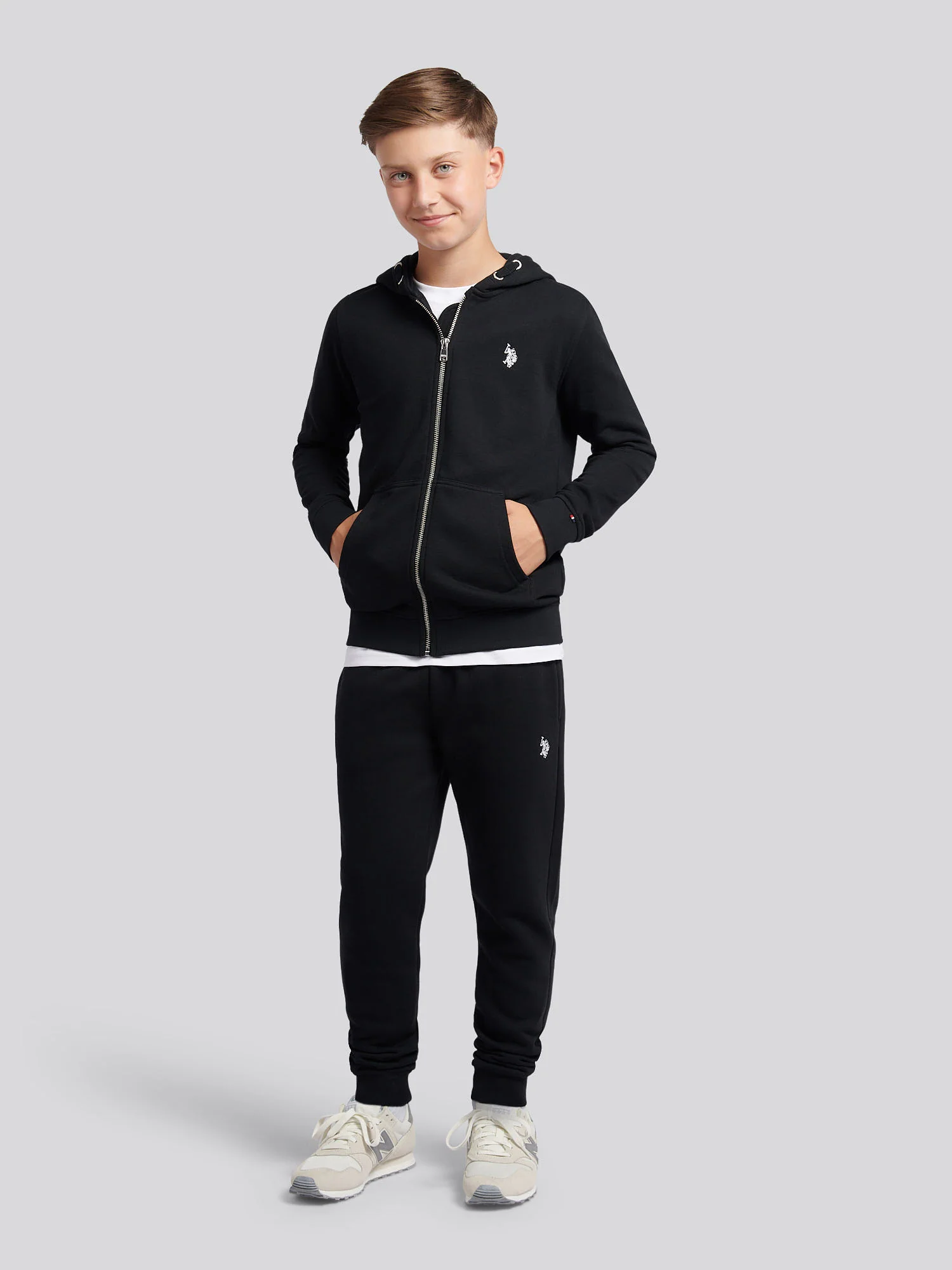 Boys Double Horsemen Zip Hoodie Black Bright White DHM - Image 3