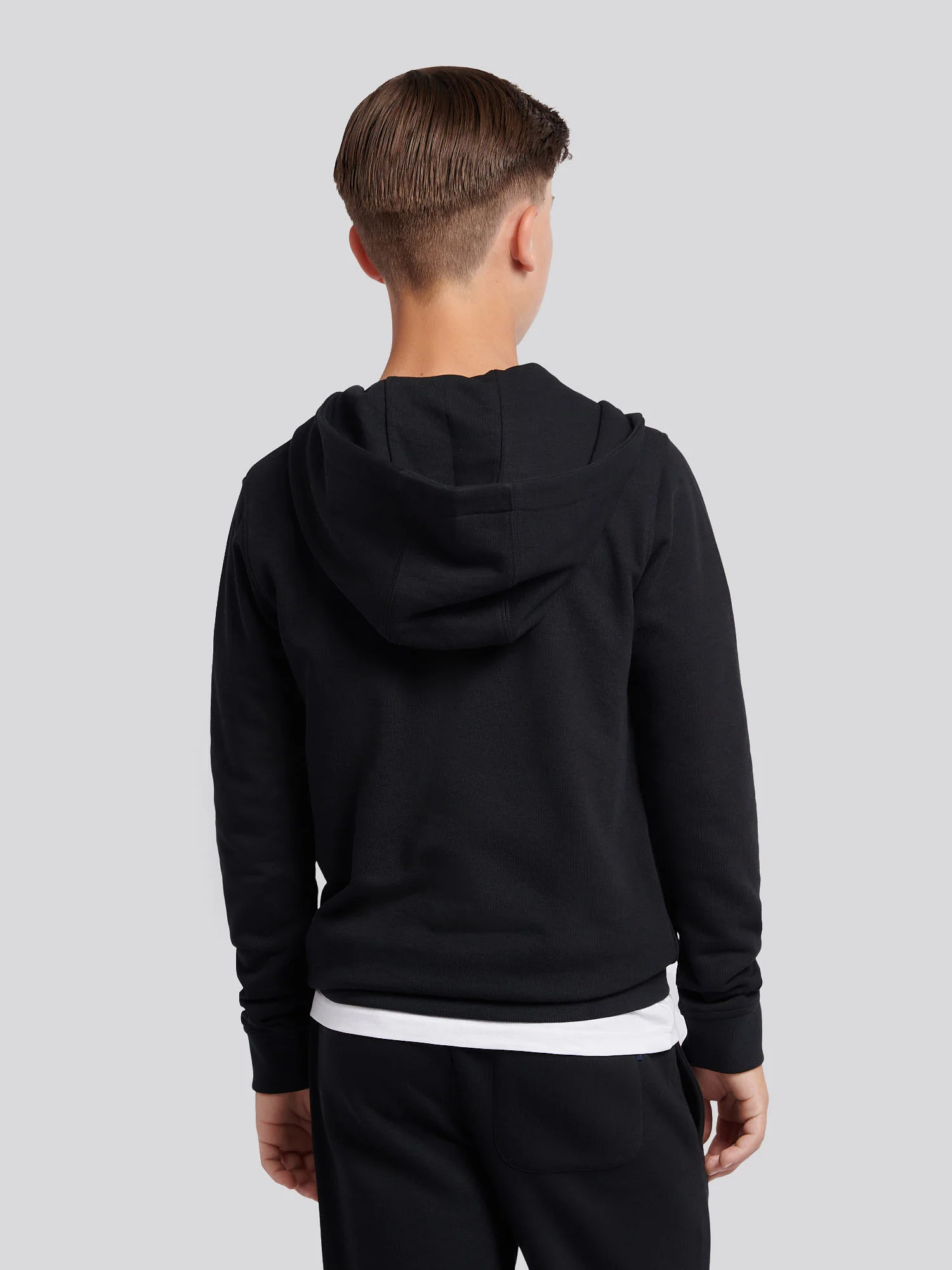 Boys Double Horsemen Zip Hoodie Black Bright White DHM - Image 4