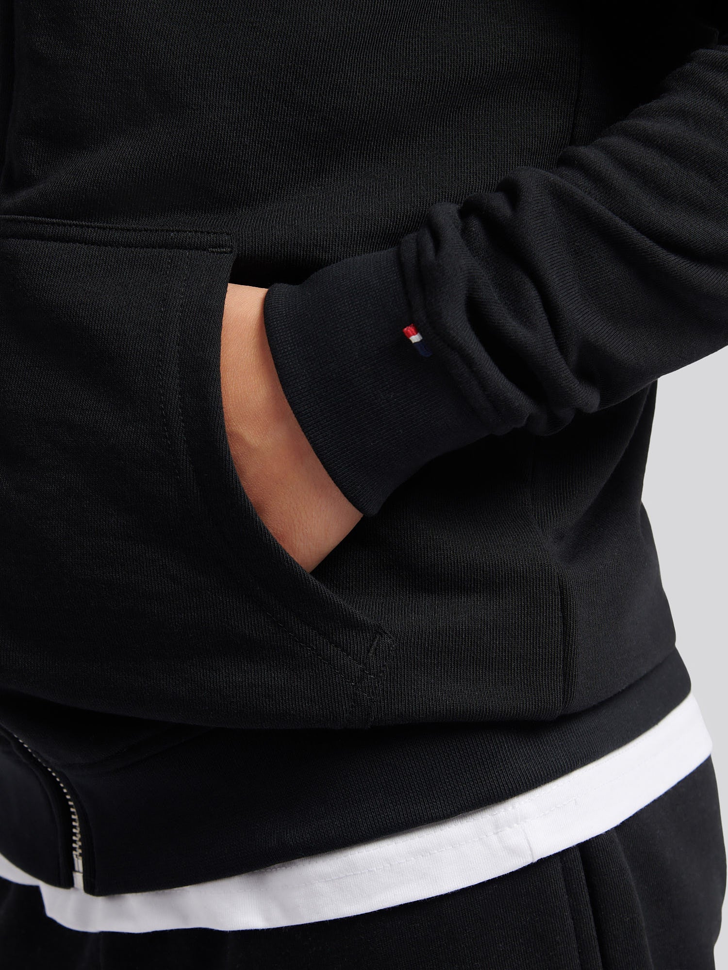 Boys Double Horsemen Zip Hoodie Black Bright White DHM - Image 5