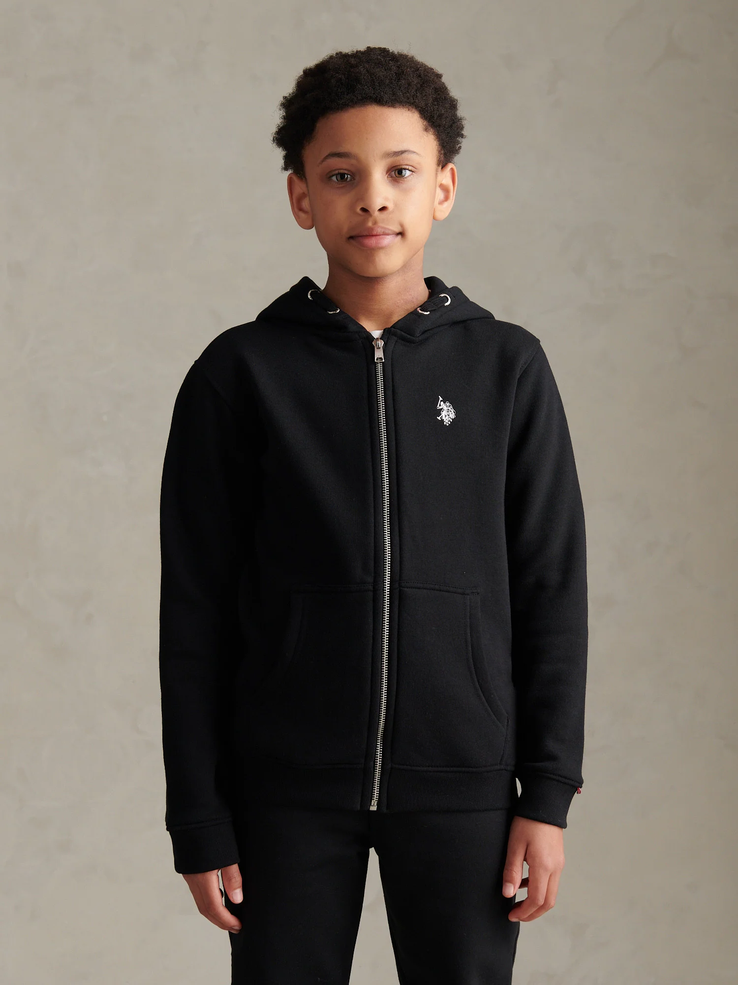 Boys Double Horsemen Zip Hoodie in Black Bright White DHM