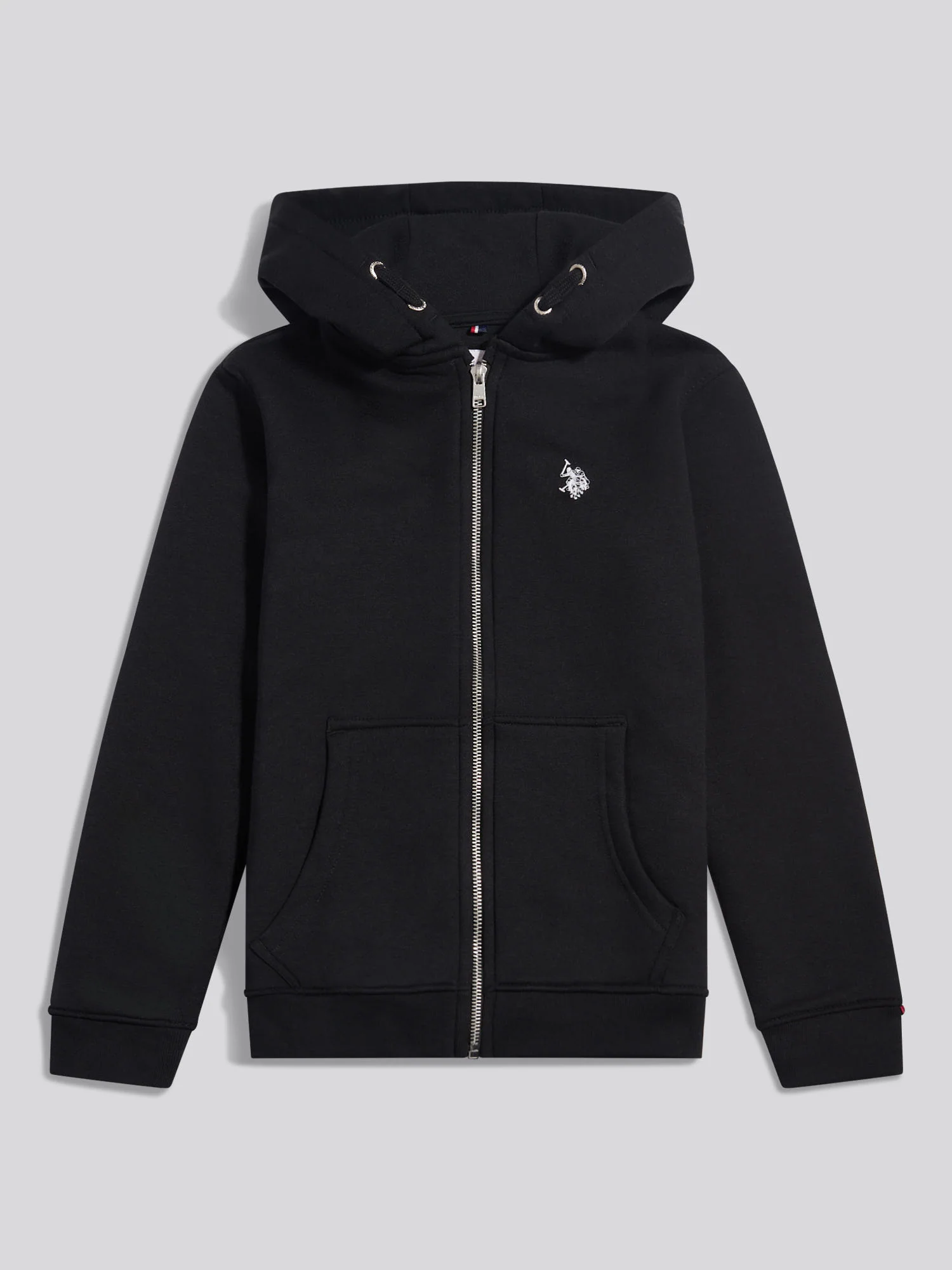 Boys Double Horsemen Zip Hoodie in Black Bright White DHM - Image 6