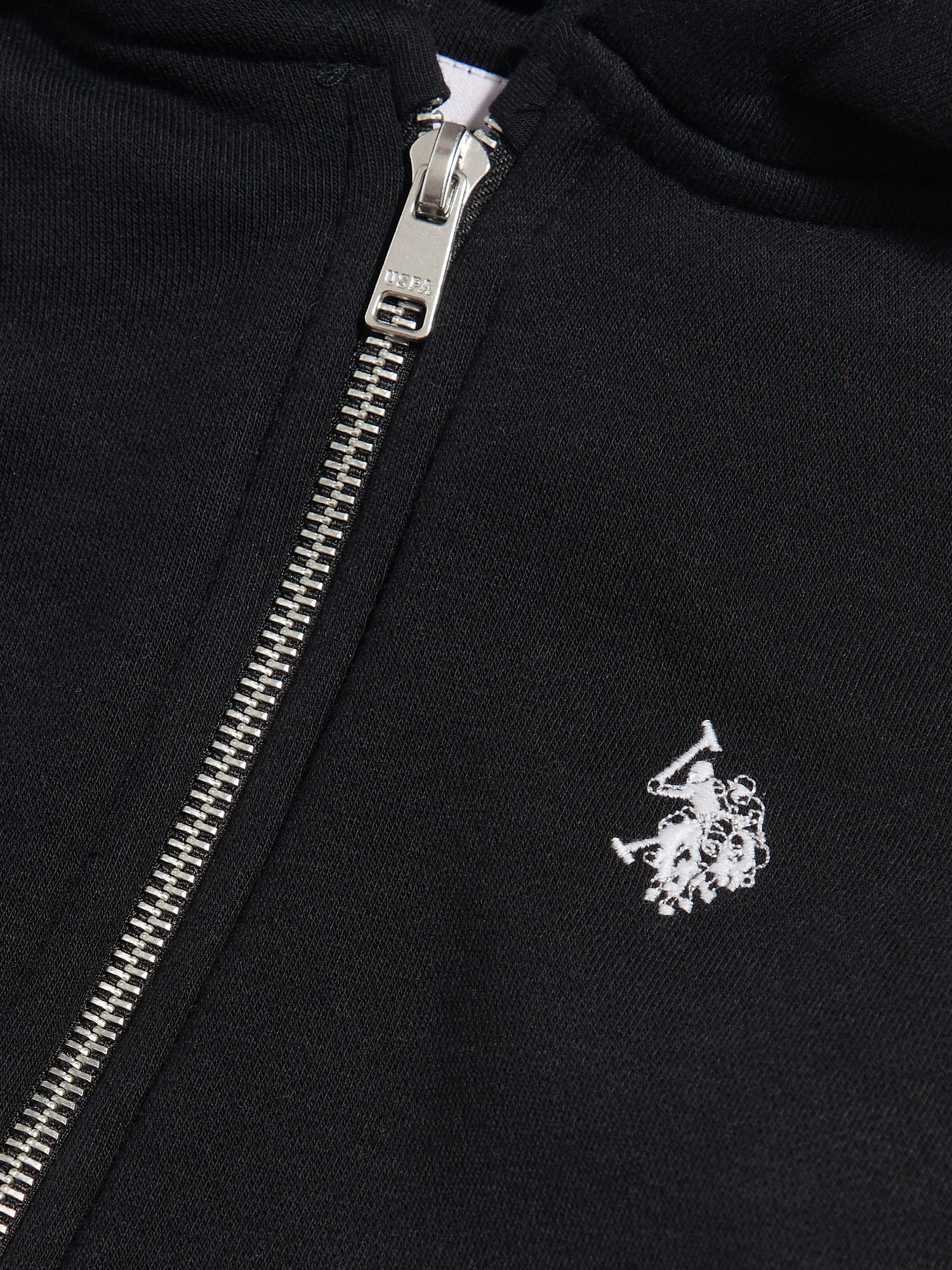 Boys Double Horsemen Zip Hoodie in Black Bright White DHM - Image 8