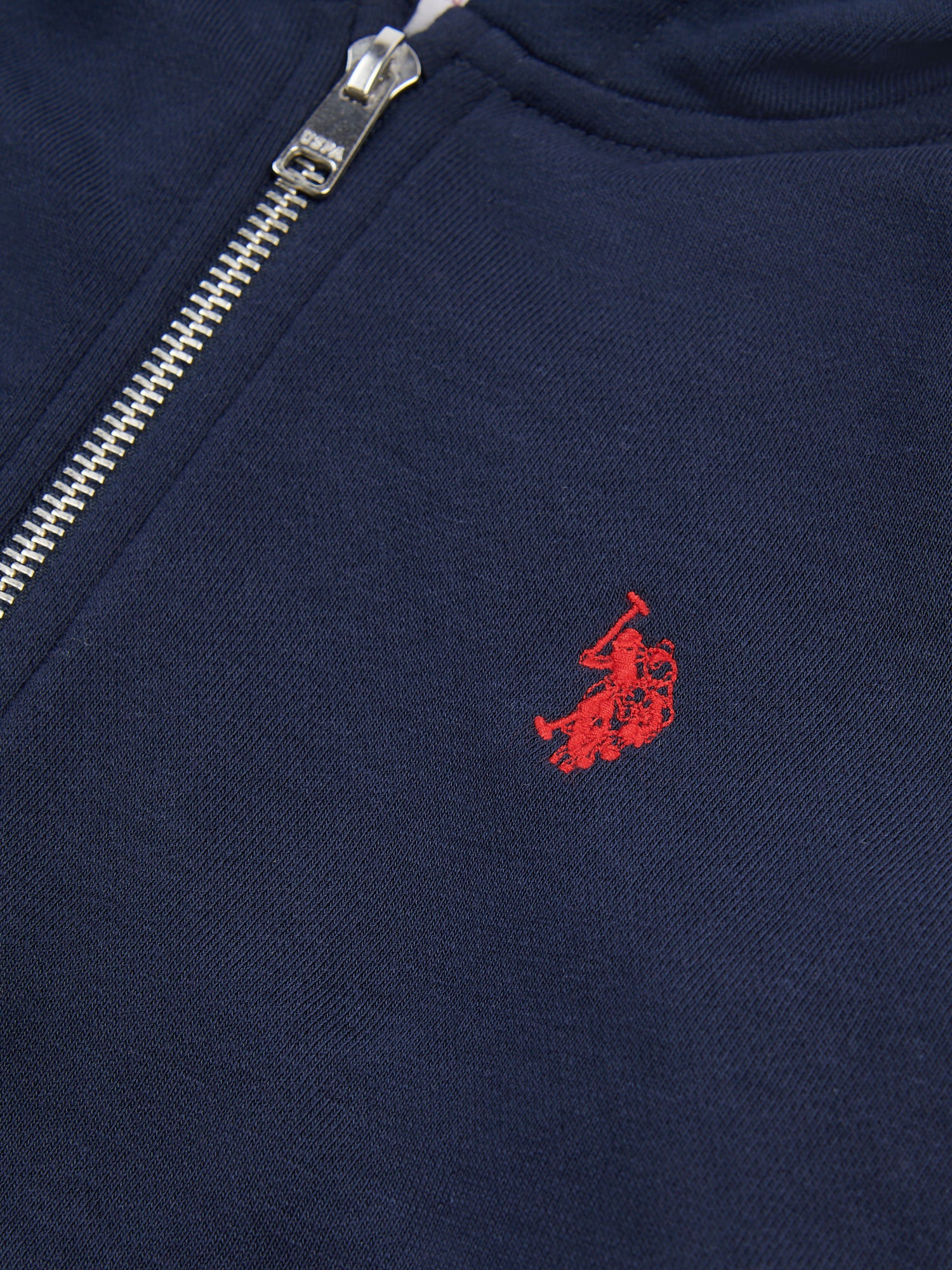 Boys Double Horsemen Zip Hoodie Dark Sapphire Navy / Haute Red DHM - Image 4