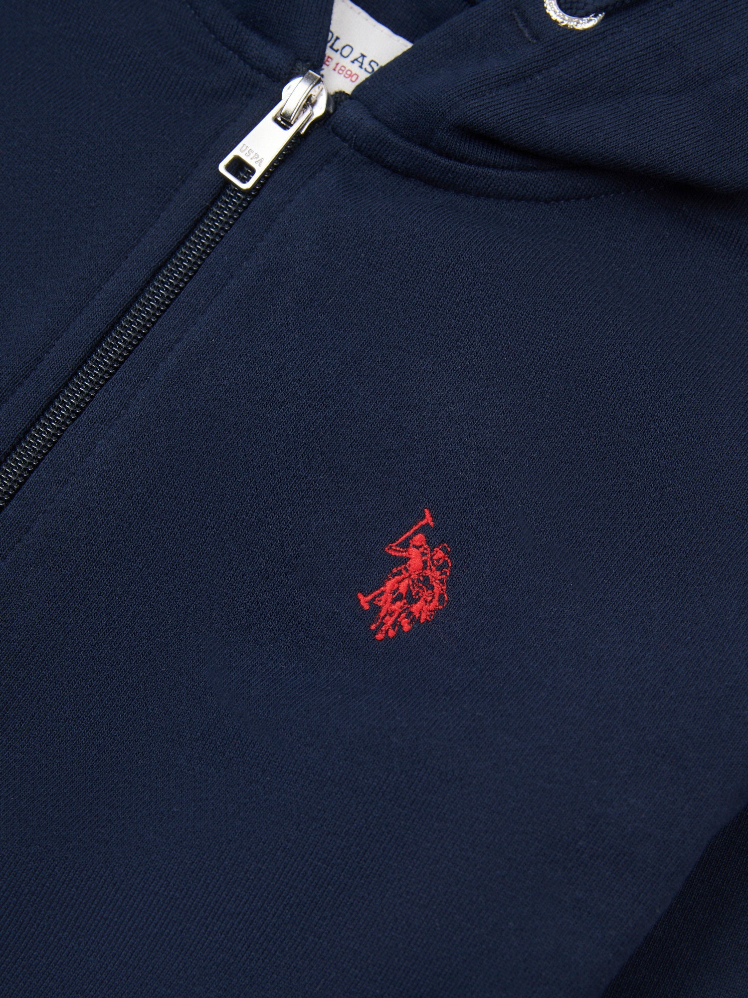 Boys Double Horsemen Zip Hoodie in Dark Sapphire Navy / Haute Red DHM - Image 8