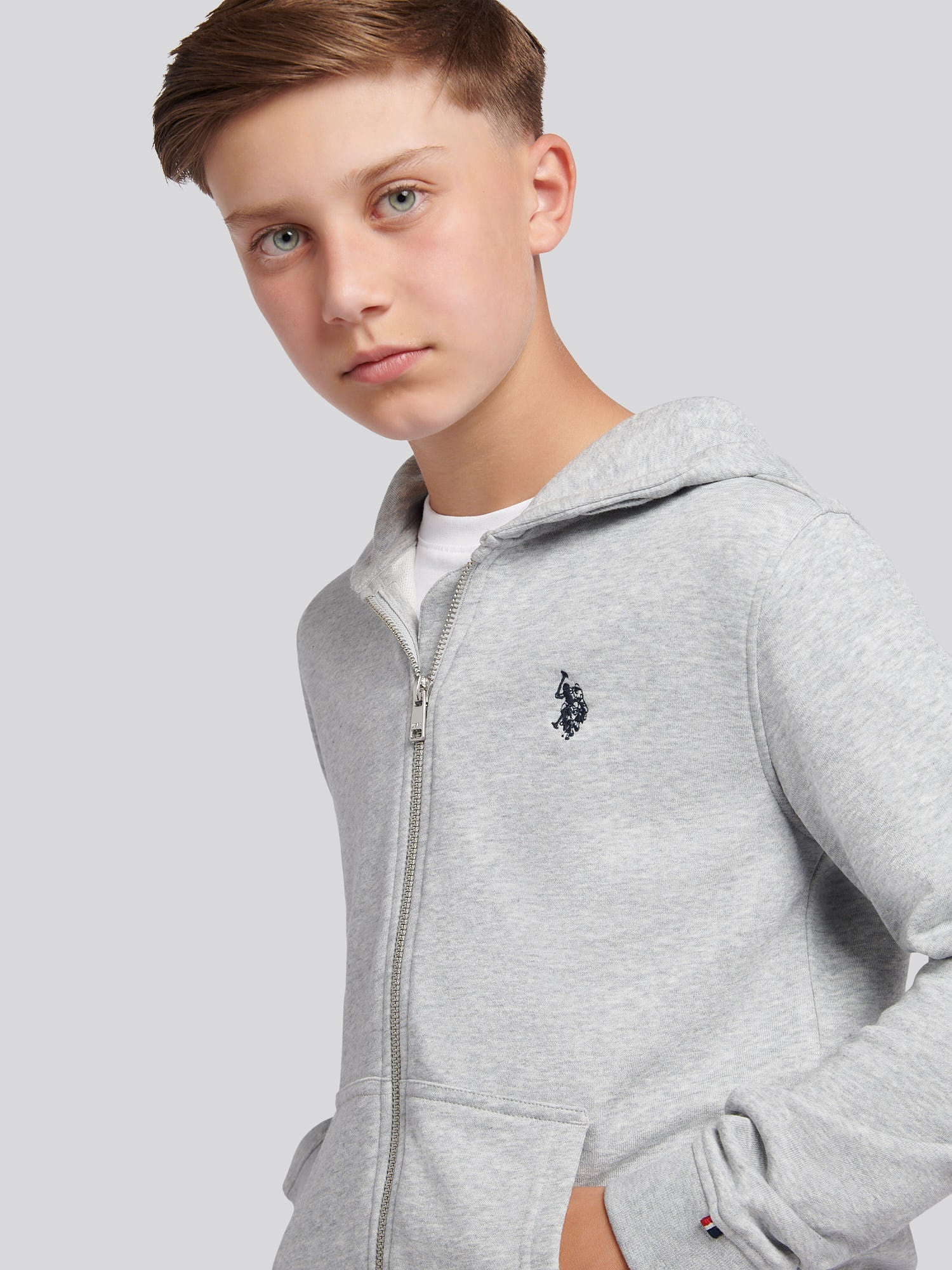 Boys Double Horsemen Zip Hoodie Mid Grey Marl - Image 2