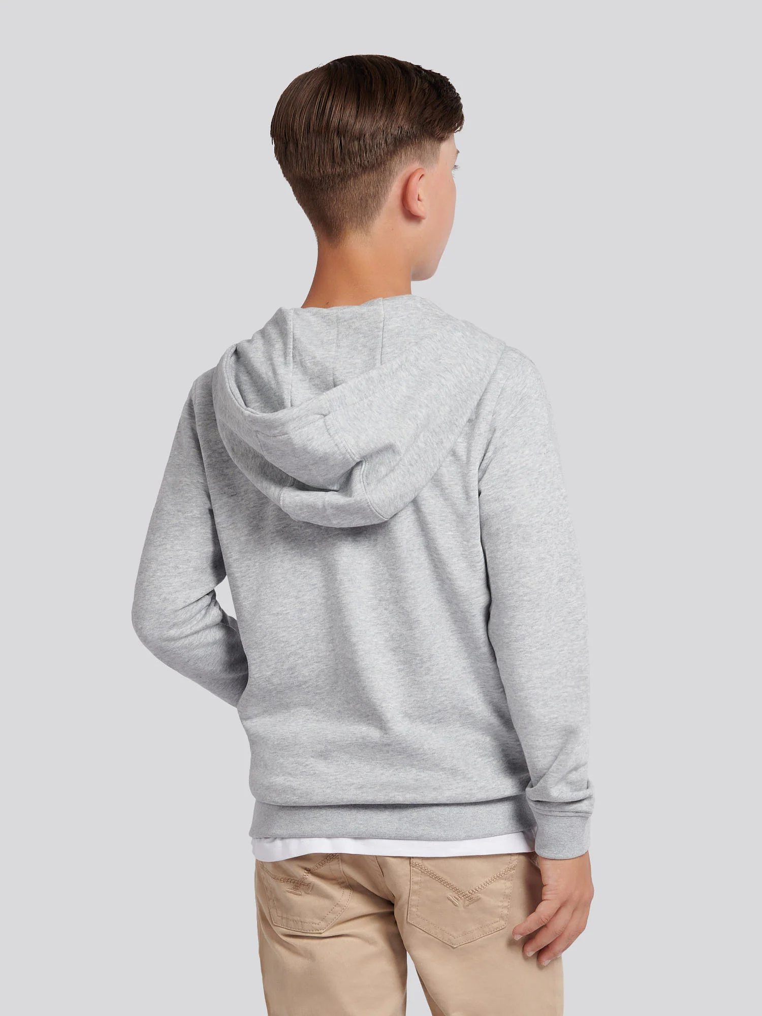Boys Double Horsemen Zip Hoodie Mid Grey Marl - Image 4