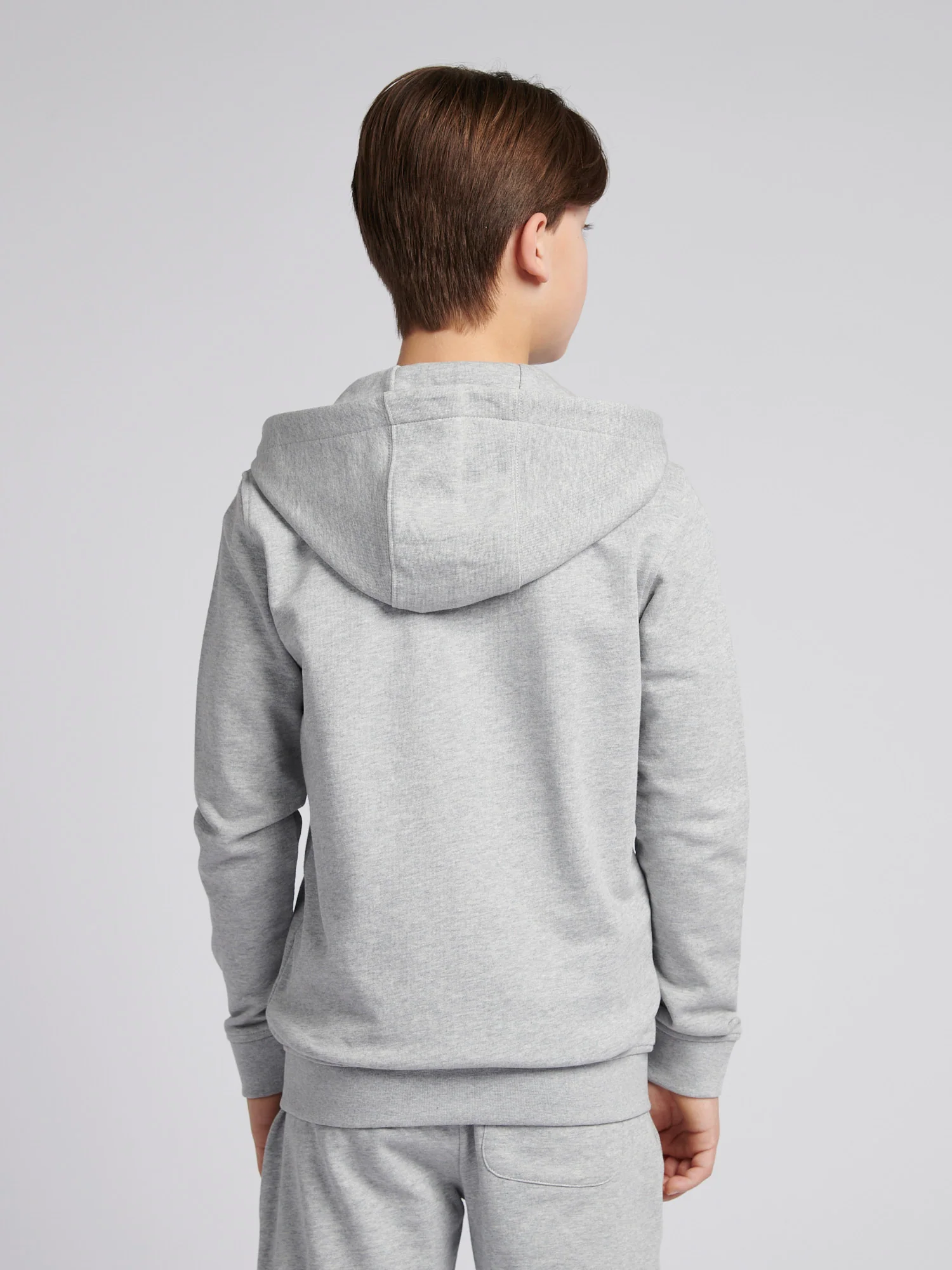 Boys Double Horsemen Zip Hoodie in Mid Grey Marl - Image 4