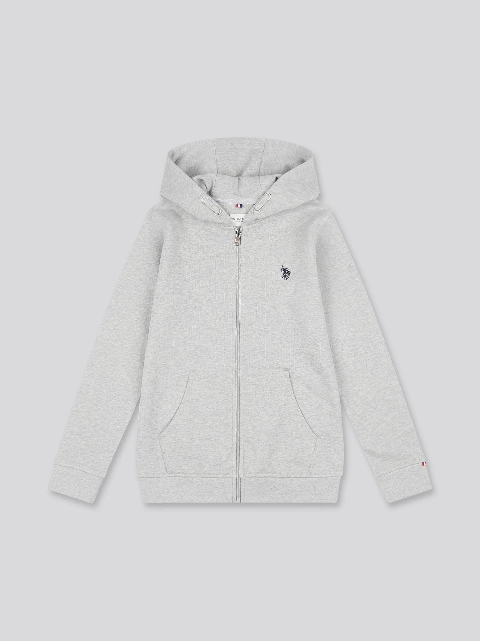 Boys Double Horsemen Zip Hoodie in Mid Grey Marl - Image 5