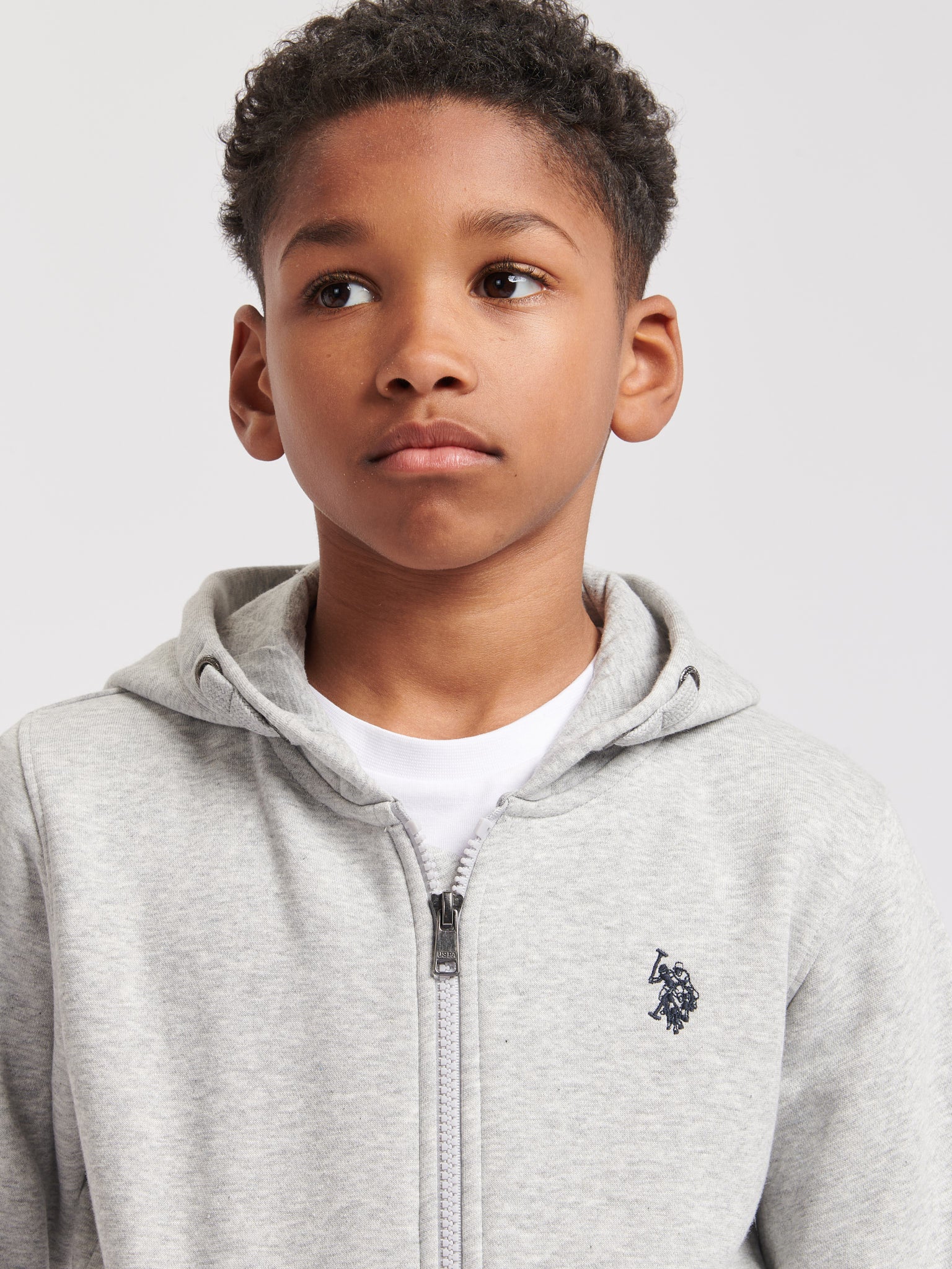 Boys Double Horsemen Zip Hoodie in Mid Grey Marl - Image 3