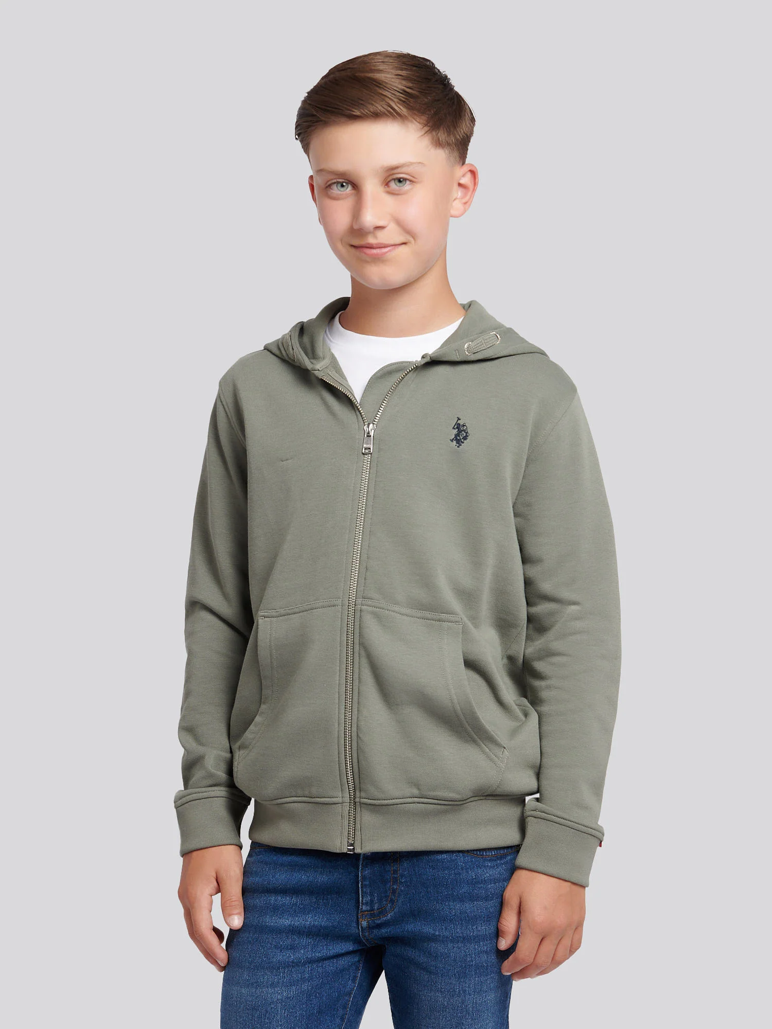 Boys Double Horsemen Zip Hoodie Mulled Basil