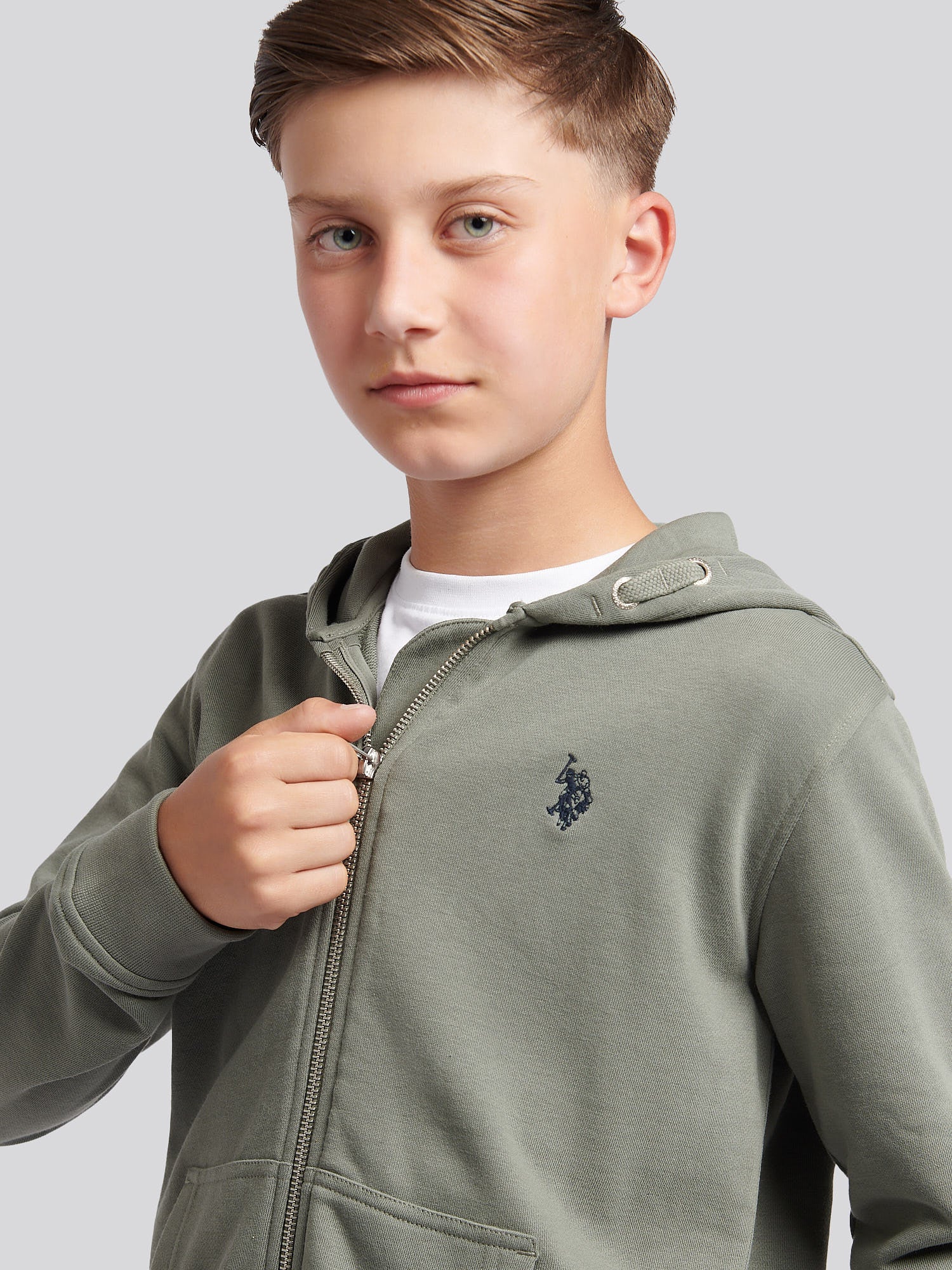 Boys Double Horsemen Zip Hoodie Mulled Basil - Image 2