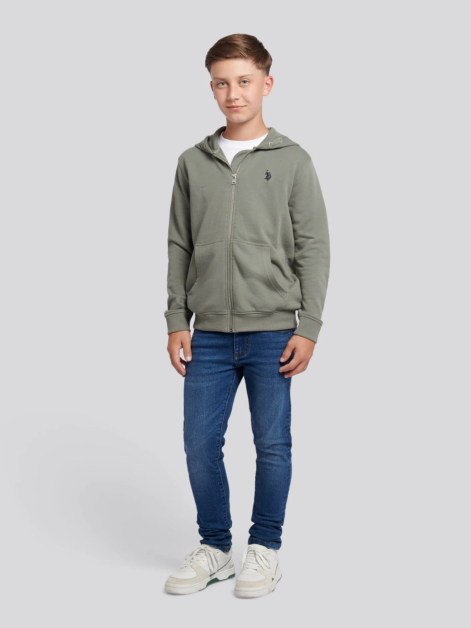 Boys Double Horsemen Zip Hoodie Mulled Basil - Image 3