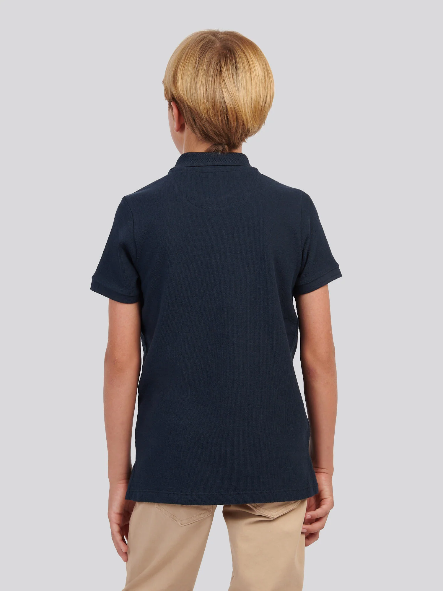 Boys Flat Pile Texture Zip Polo Shirt in Dark Sapphire Navy / Moonlight Blue DHM - Image 4