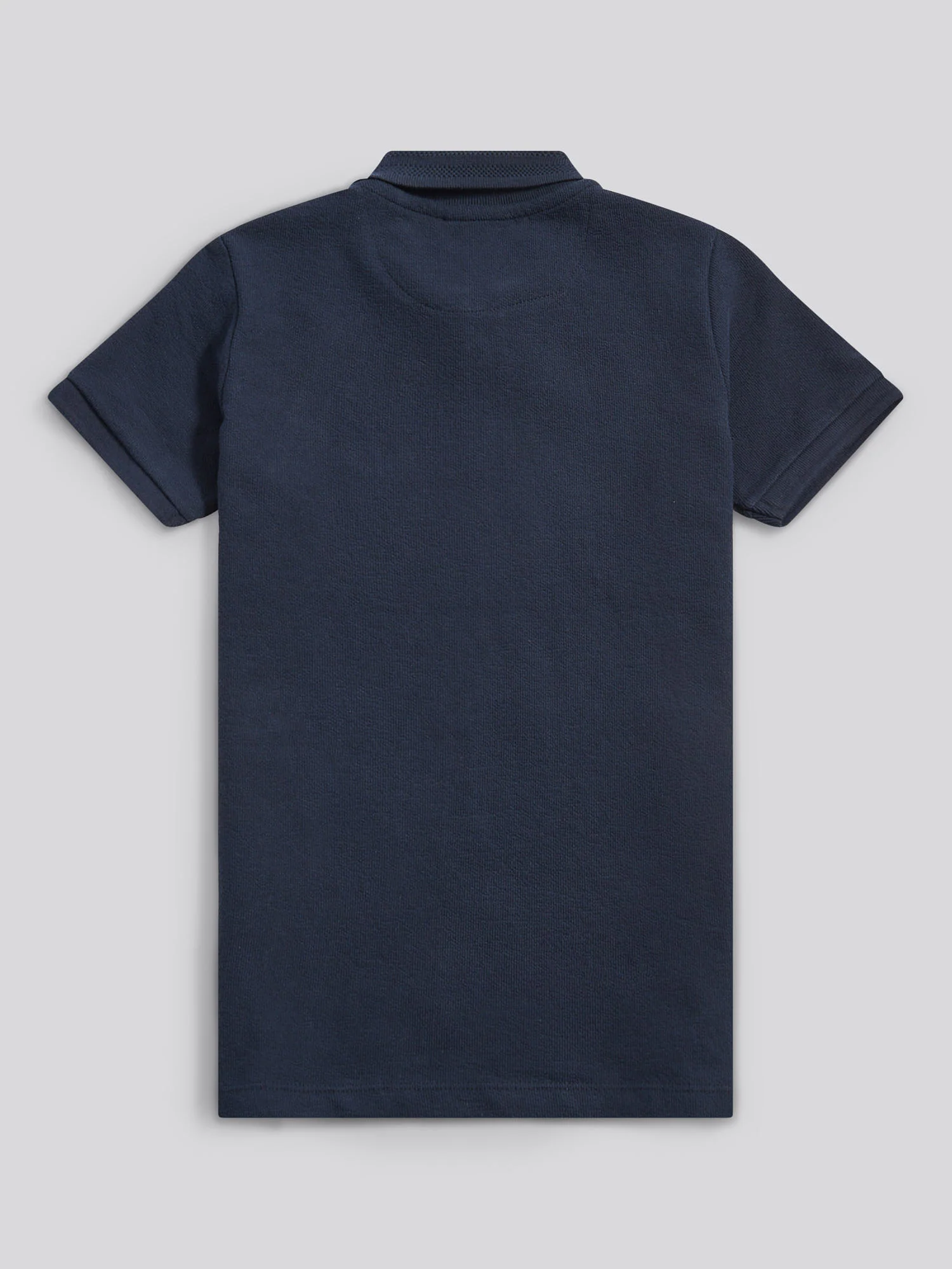 Boys Flat Pile Texture Zip Polo Shirt in Dark Sapphire Navy / Moonlight Blue DHM - Image 6