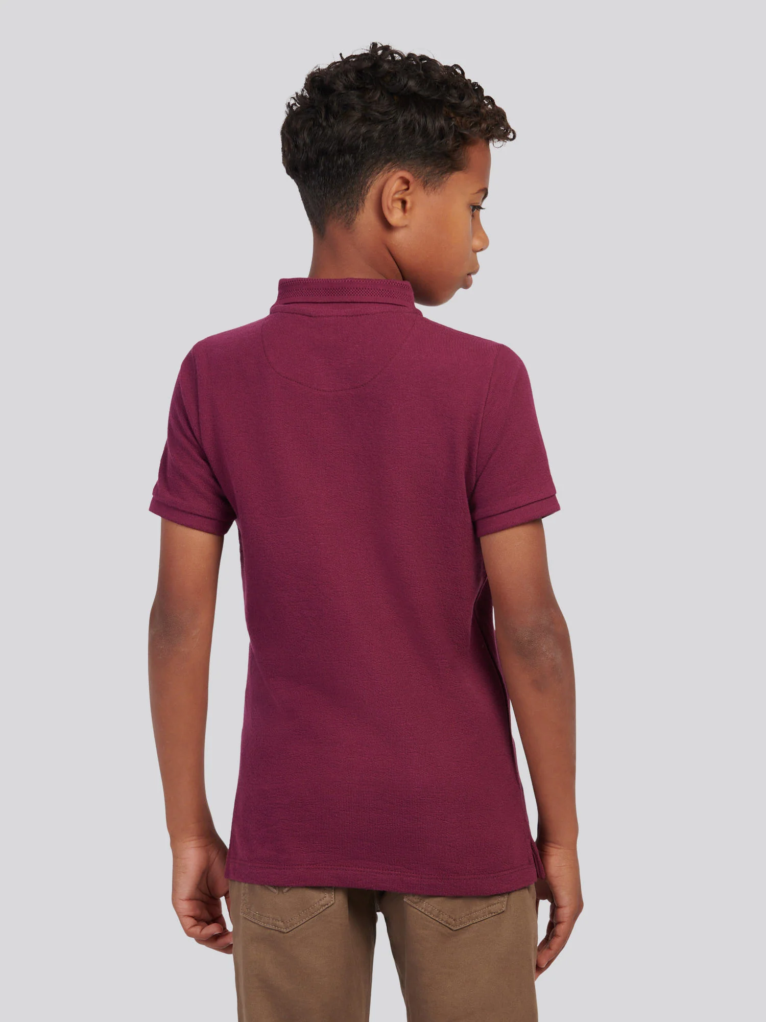 Boys Flat Pile Texture Zip Polo Shirt in Grape Wine - Image 4