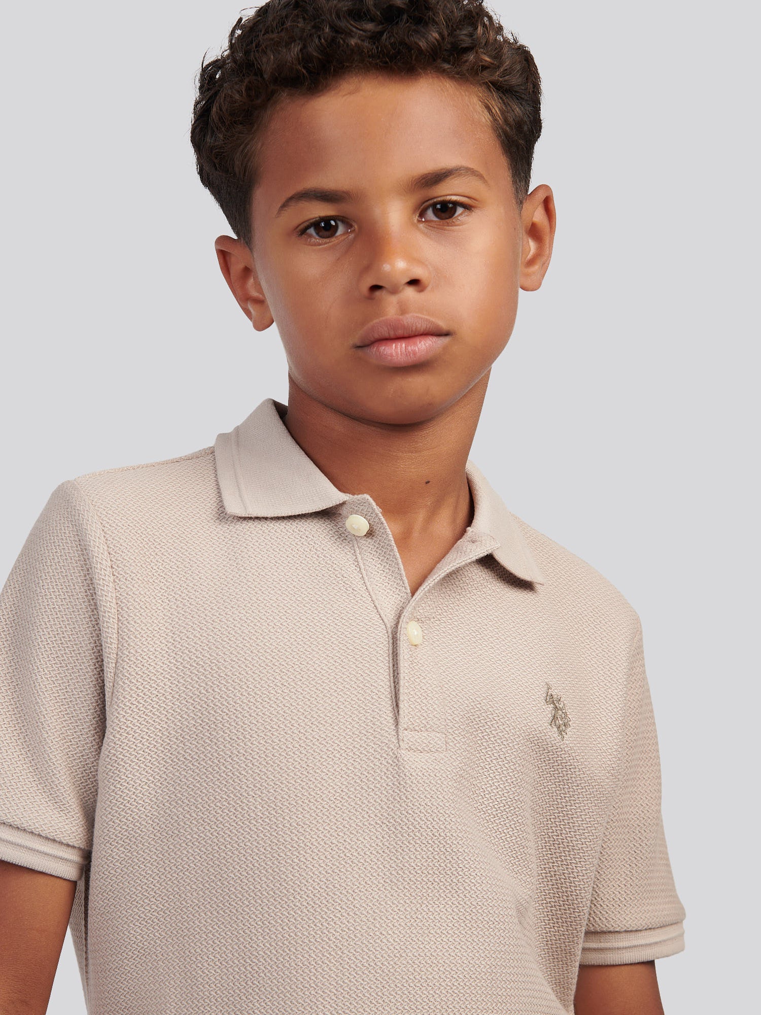 Boys Herringbone Texture Polo Shirt in Atmosphere - Image 2