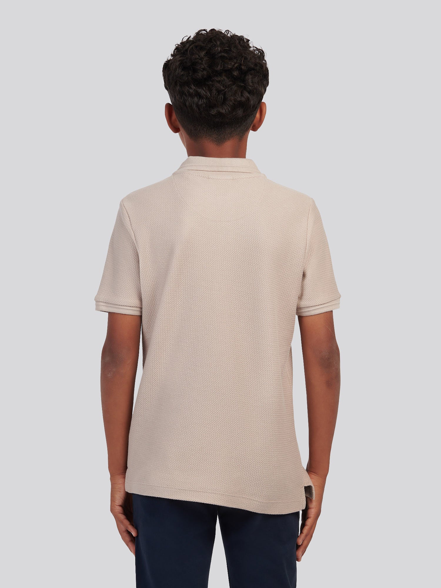 Boys Herringbone Texture Polo Shirt in Atmosphere - Image 4
