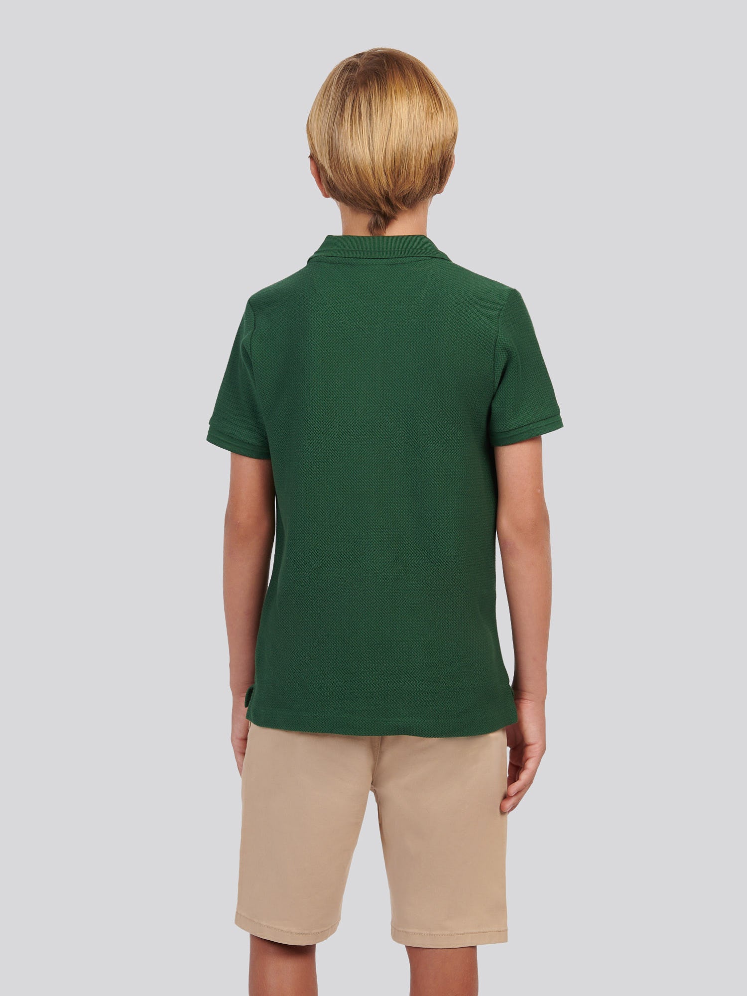 Boys Herringbone Texture Polo Shirt in Pineneedle - Image 4