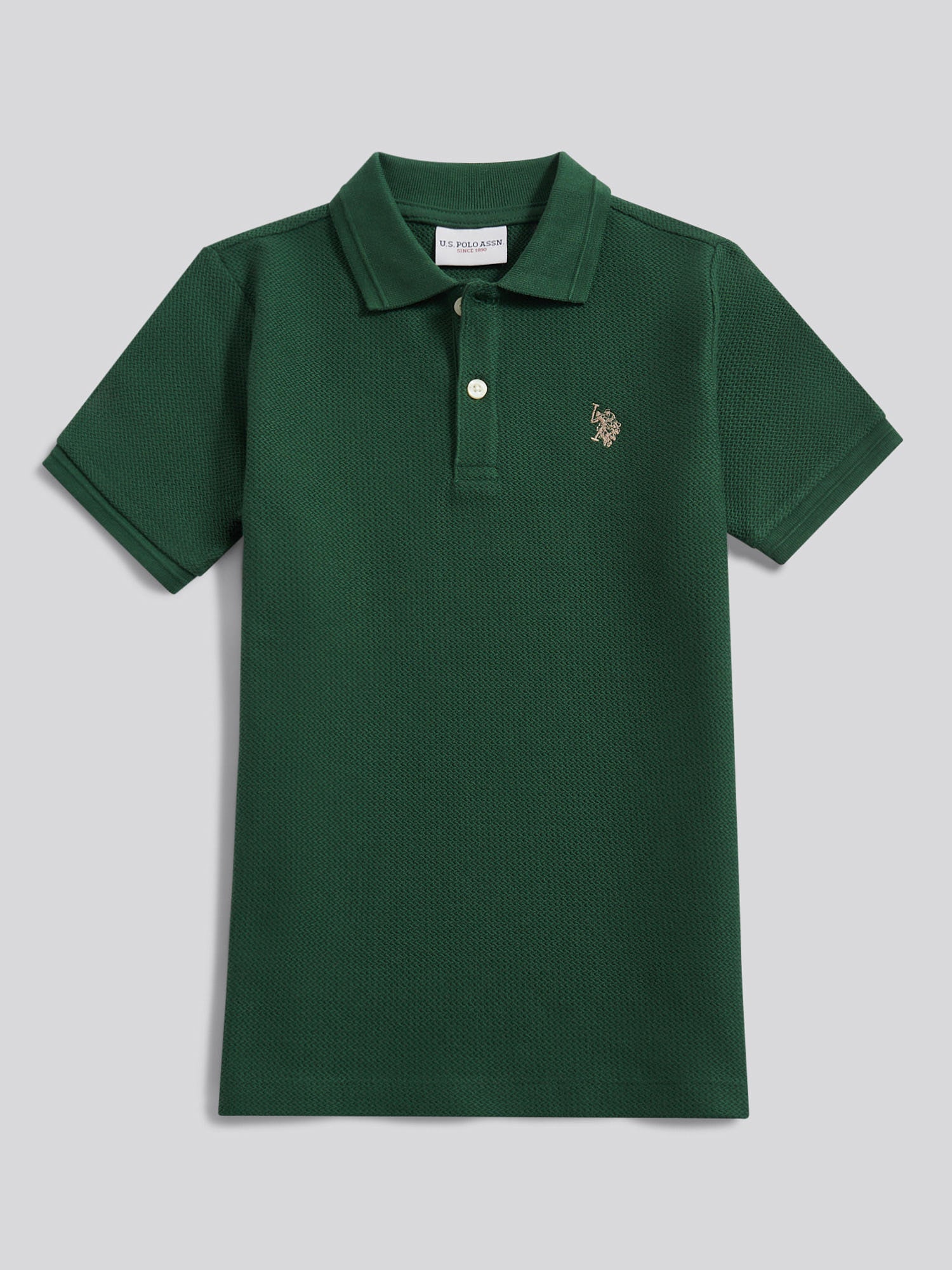 Boys Herringbone Texture Polo Shirt in Pineneedle - Image 5
