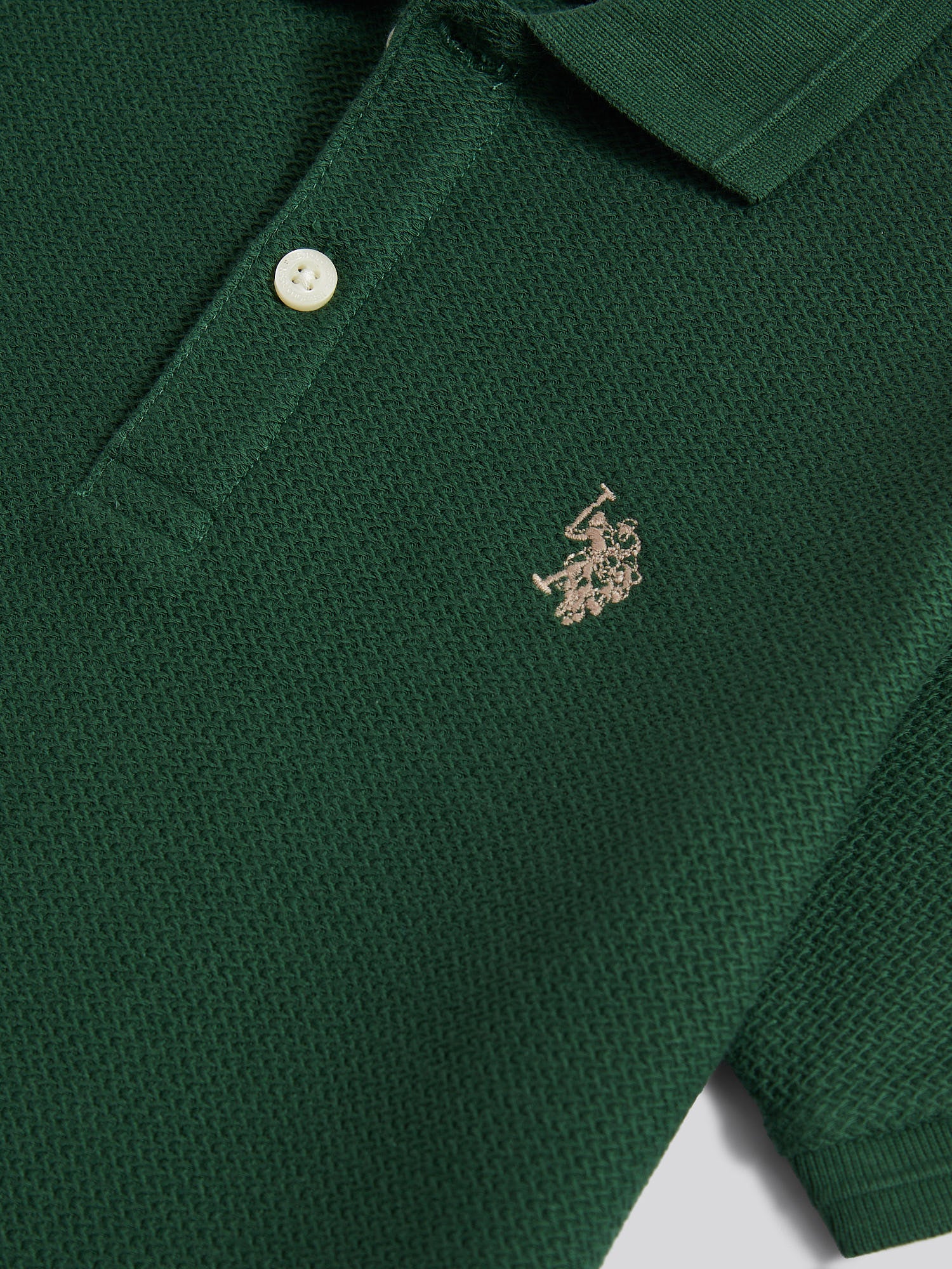 Boys Herringbone Texture Polo Shirt in Pineneedle - Image 7