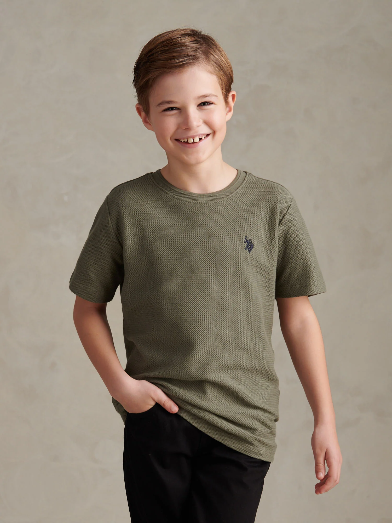 Boys Herringbone Texture T-Shirt in Mulled Basil