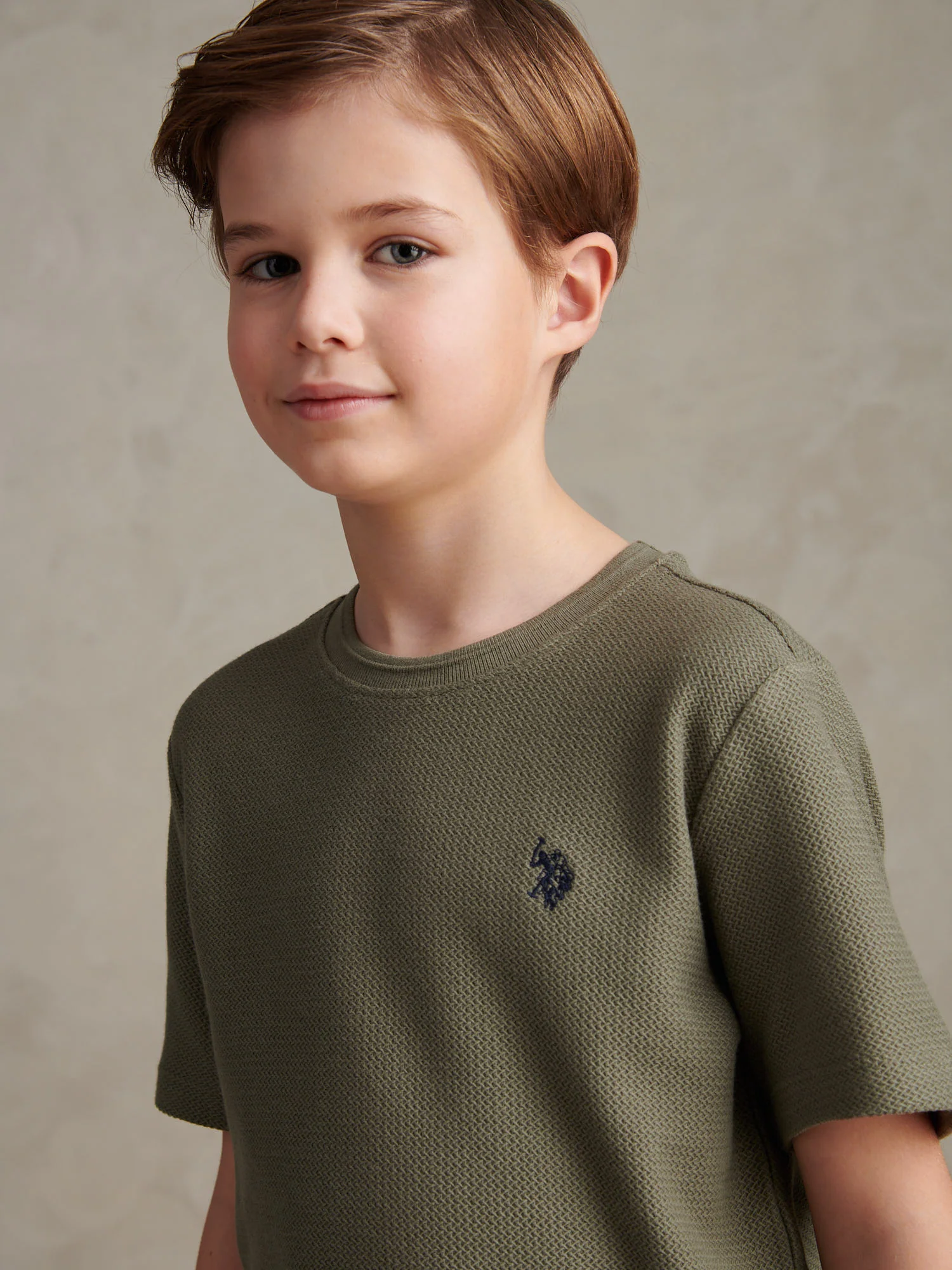 Boys Herringbone Texture T-Shirt in Mulled Basil - Image 2