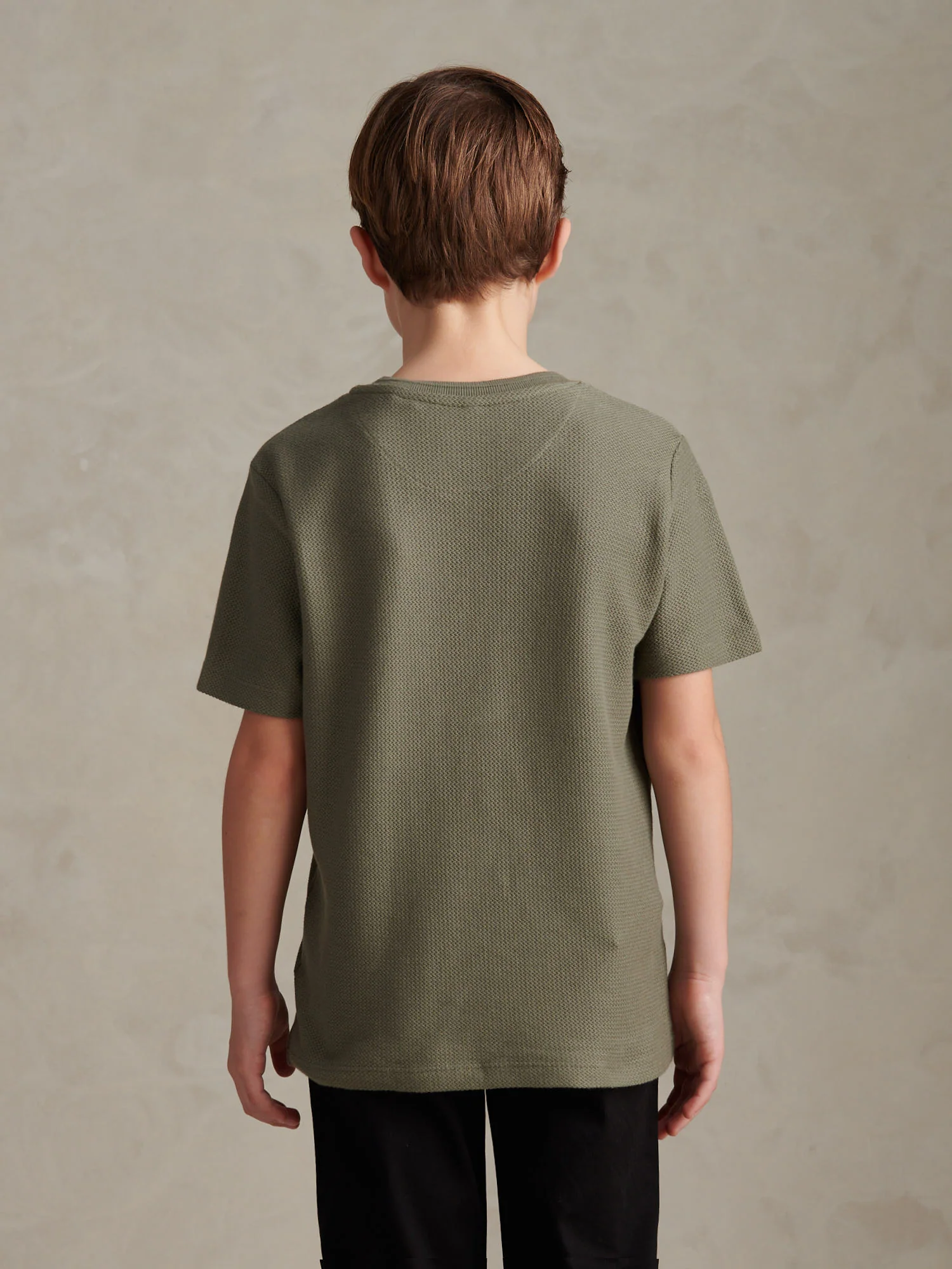 Boys Herringbone Texture T-Shirt in Mulled Basil - Image 4