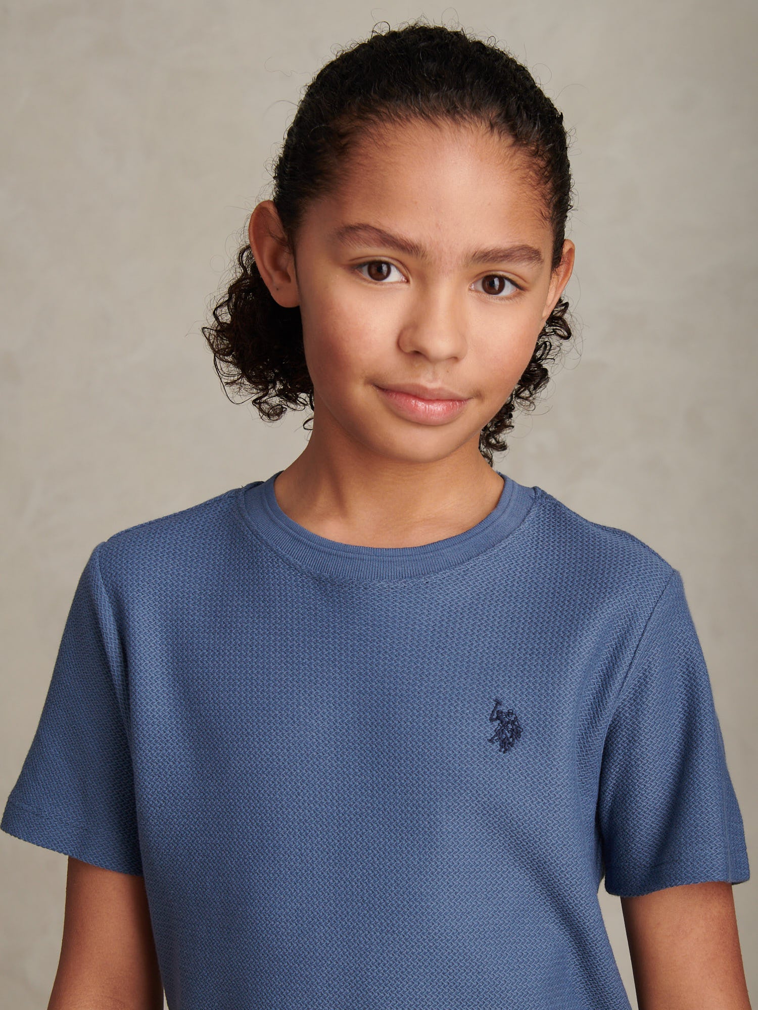 Boys Herringbone Texture T-Shirt in Vintage Indigo - Image 2