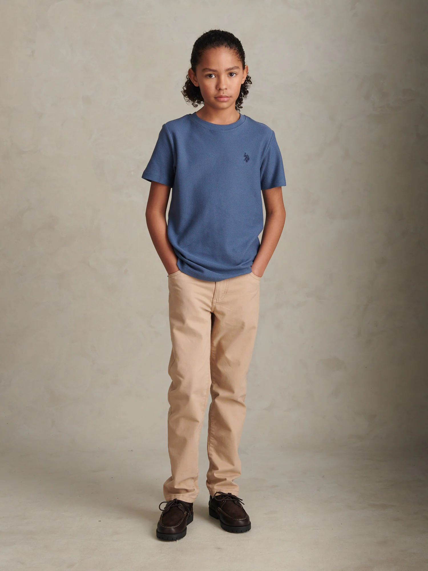 Boys Herringbone Texture T-Shirt in Vintage Indigo - Image 3
