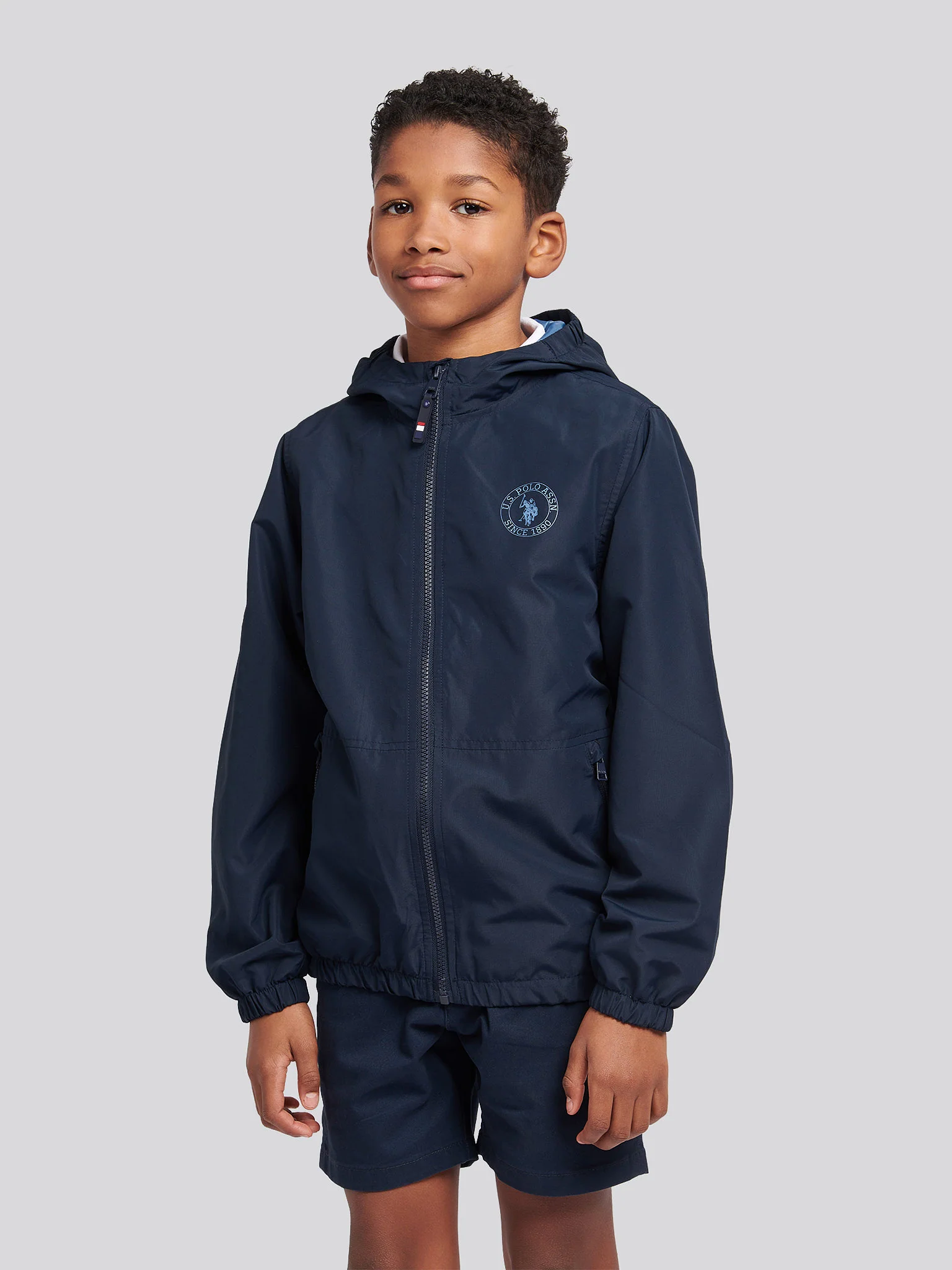 Boys Hooded Windbreaker in Dark Sapphire Navy