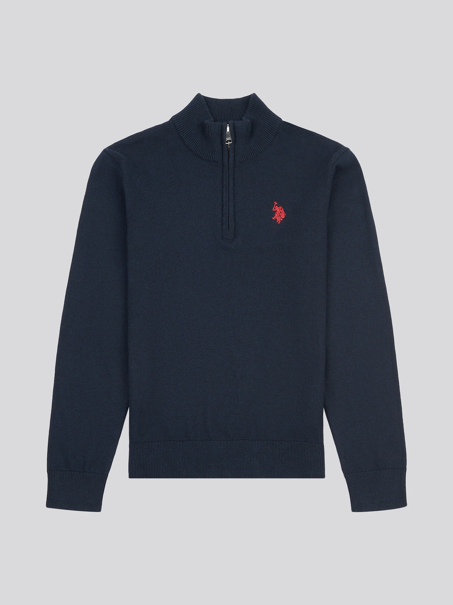 Boys Knitted Funnel Neck in Dark Sapphire Navy / Haute Red DHM