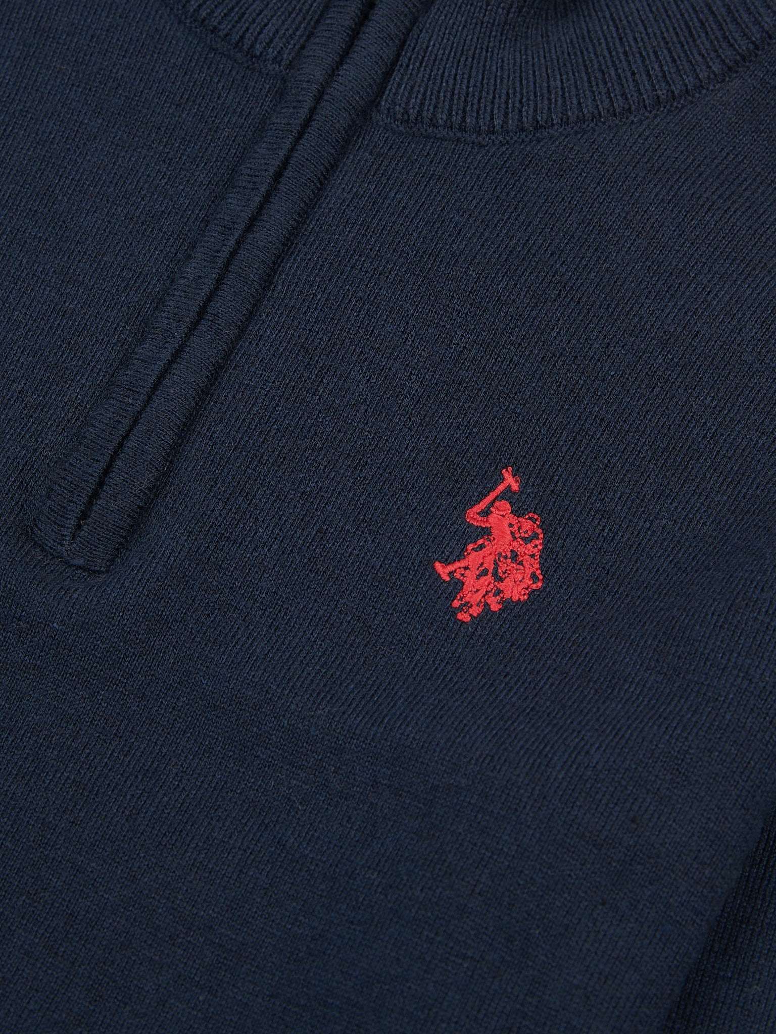 Boys Knitted Funnel Neck in Dark Sapphire Navy / Haute Red DHM - Image 3