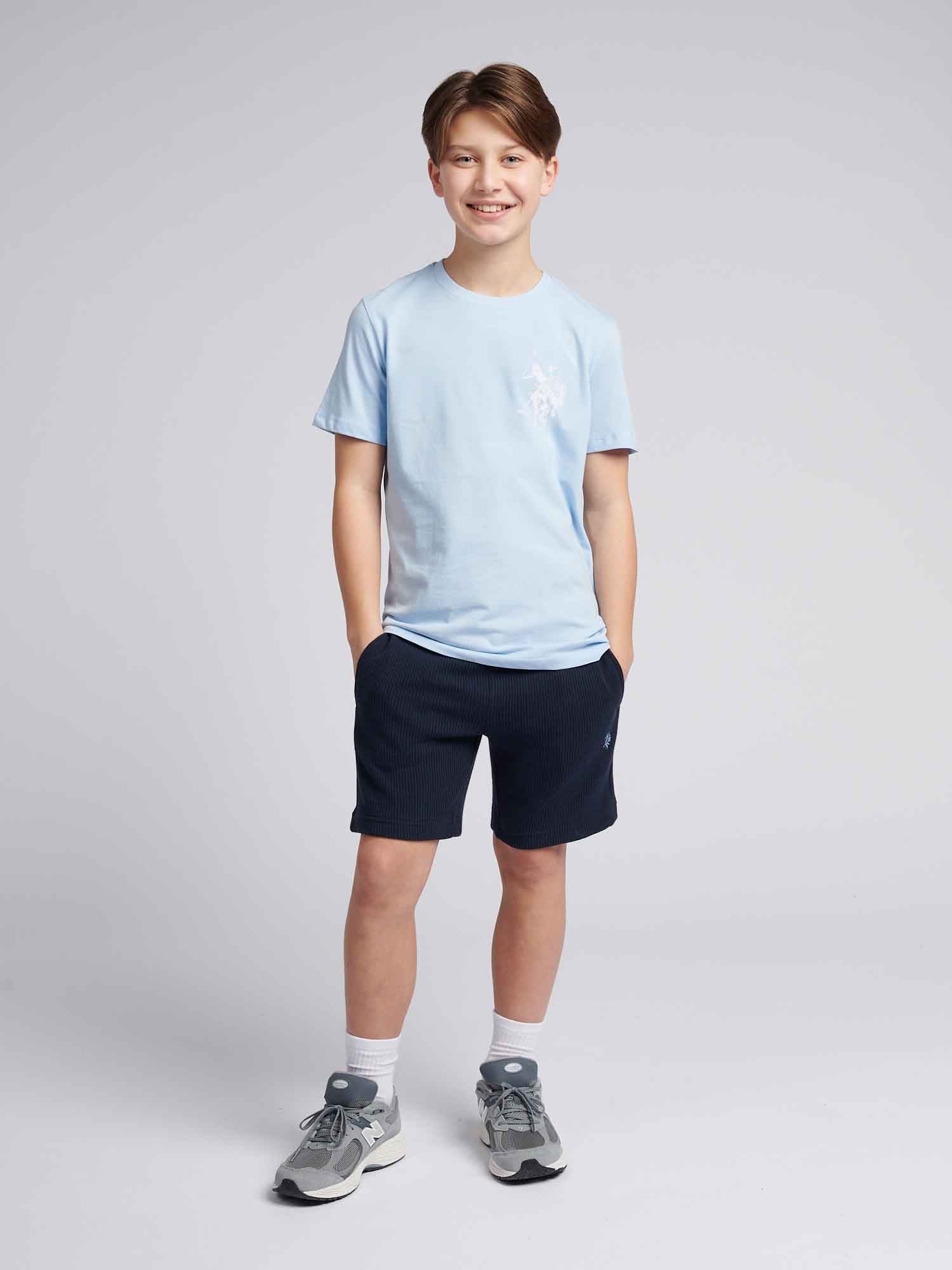 Boys Large Double Horsemen Graphic T-Shirt in Chambray Blue - Image 3