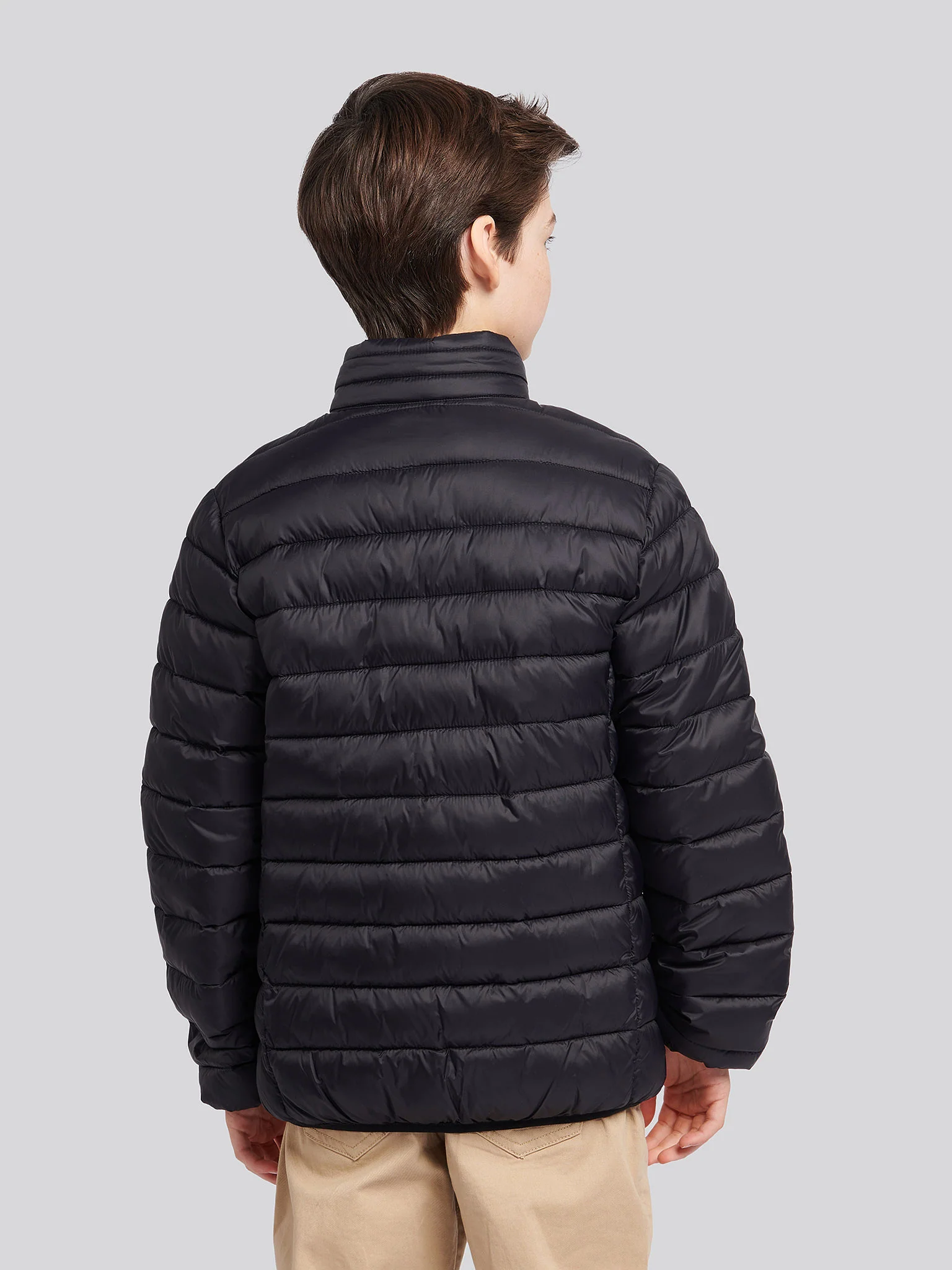 Boys Lightweight Bound Quilted Jacket in Black Bright White DHM - Image 4