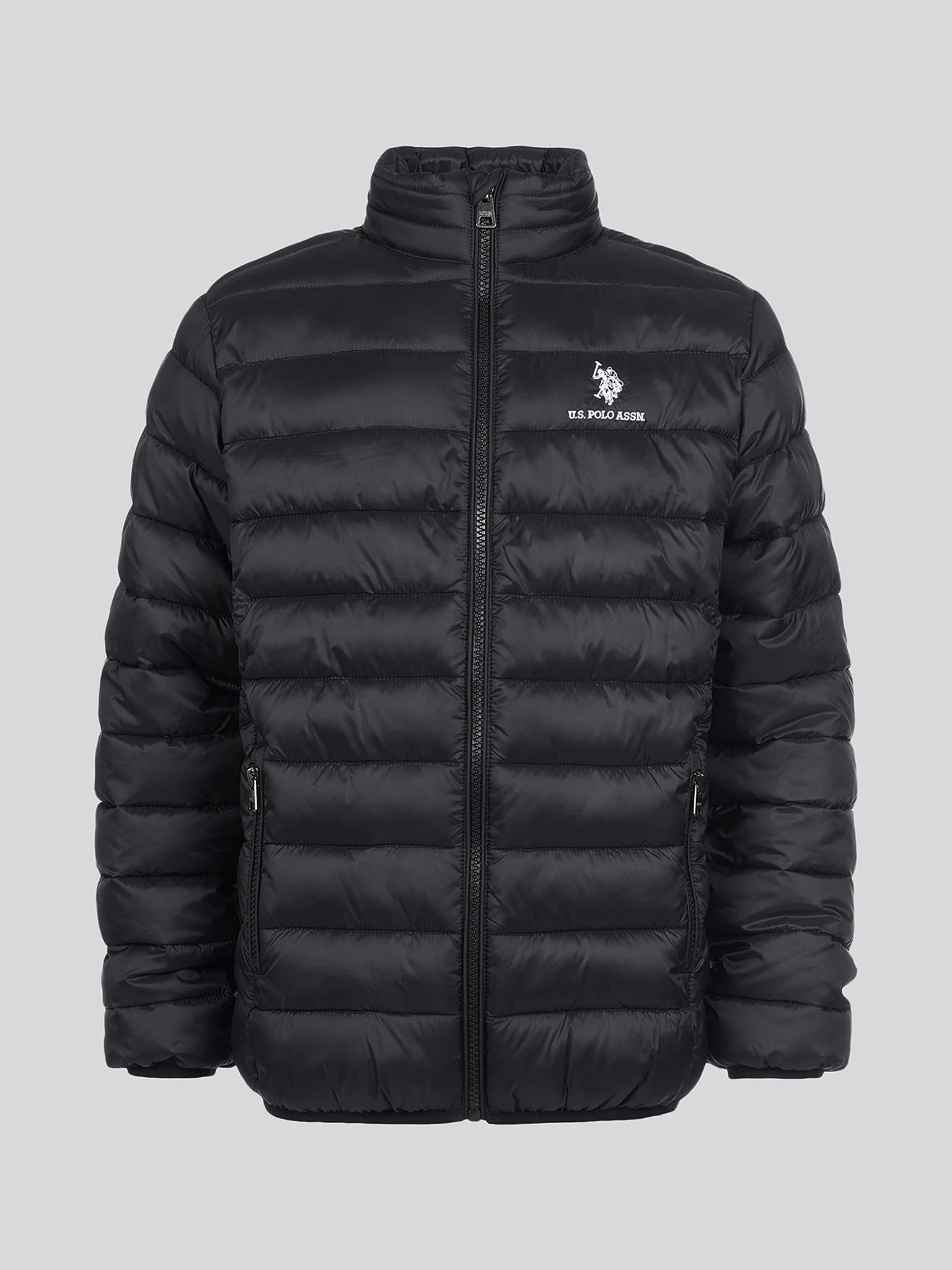 Boys Lightweight Bound Quilted Jacket in Black Bright White DHM - Image 7