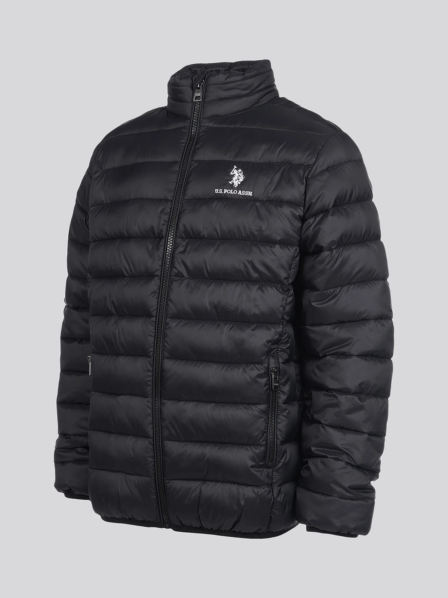 Boys Lightweight Bound Quilted Jacket in Black Bright White DHM - Image 8