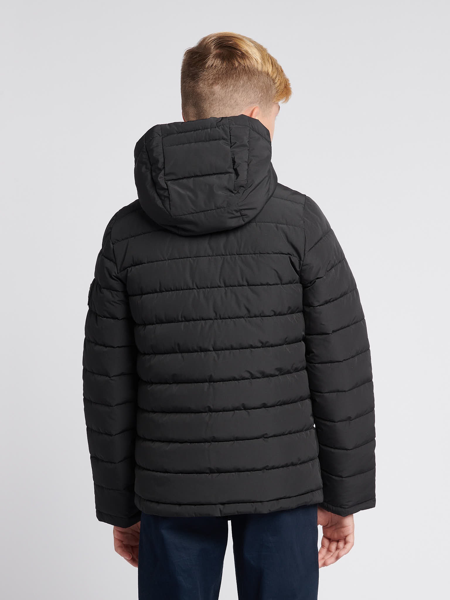 Boys Lightweight Quilt Hooded Puffer Jacket in Black - Image 3