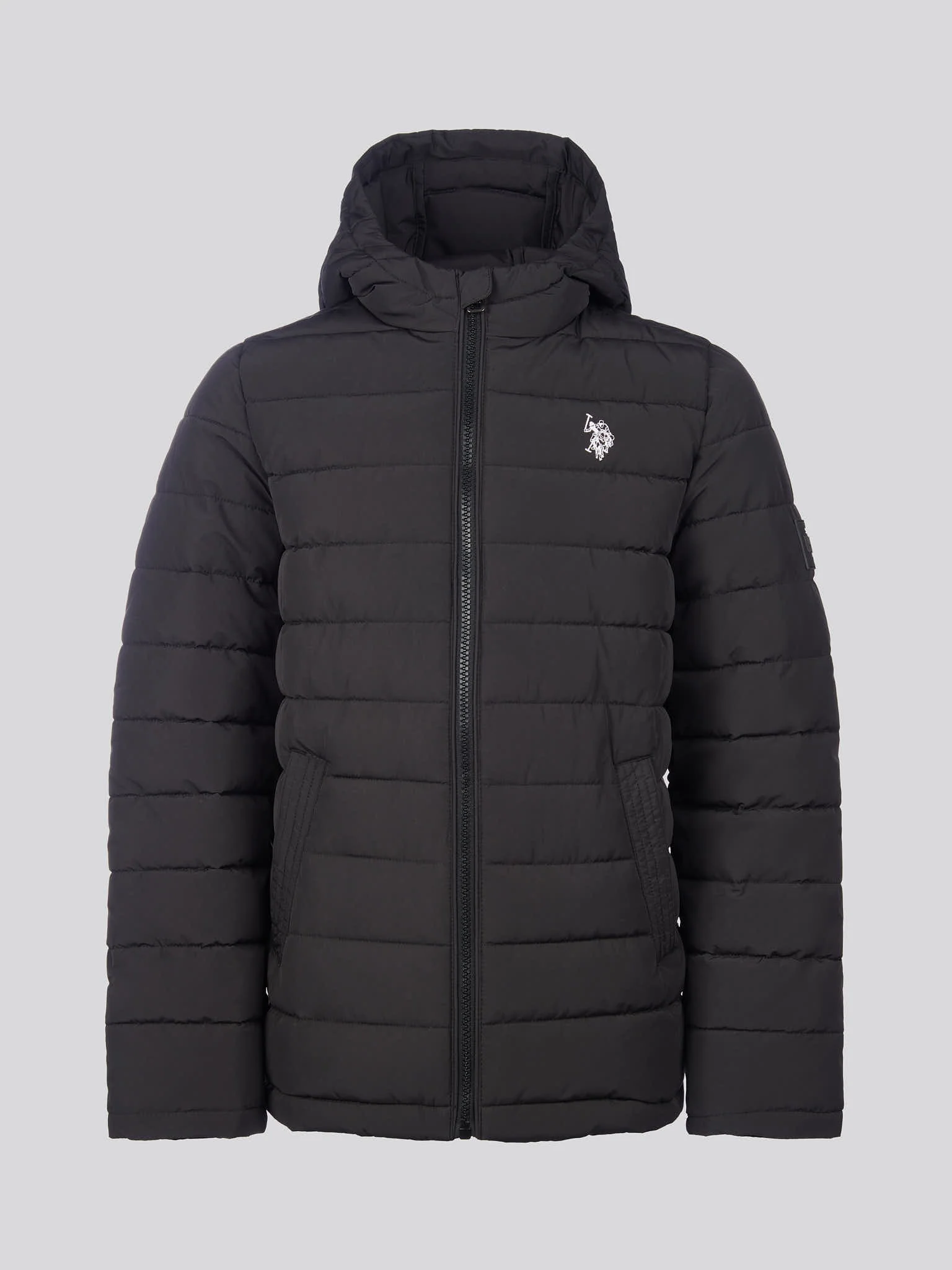 Boys Lightweight Quilt Hooded Puffer Jacket in Black - Image 5