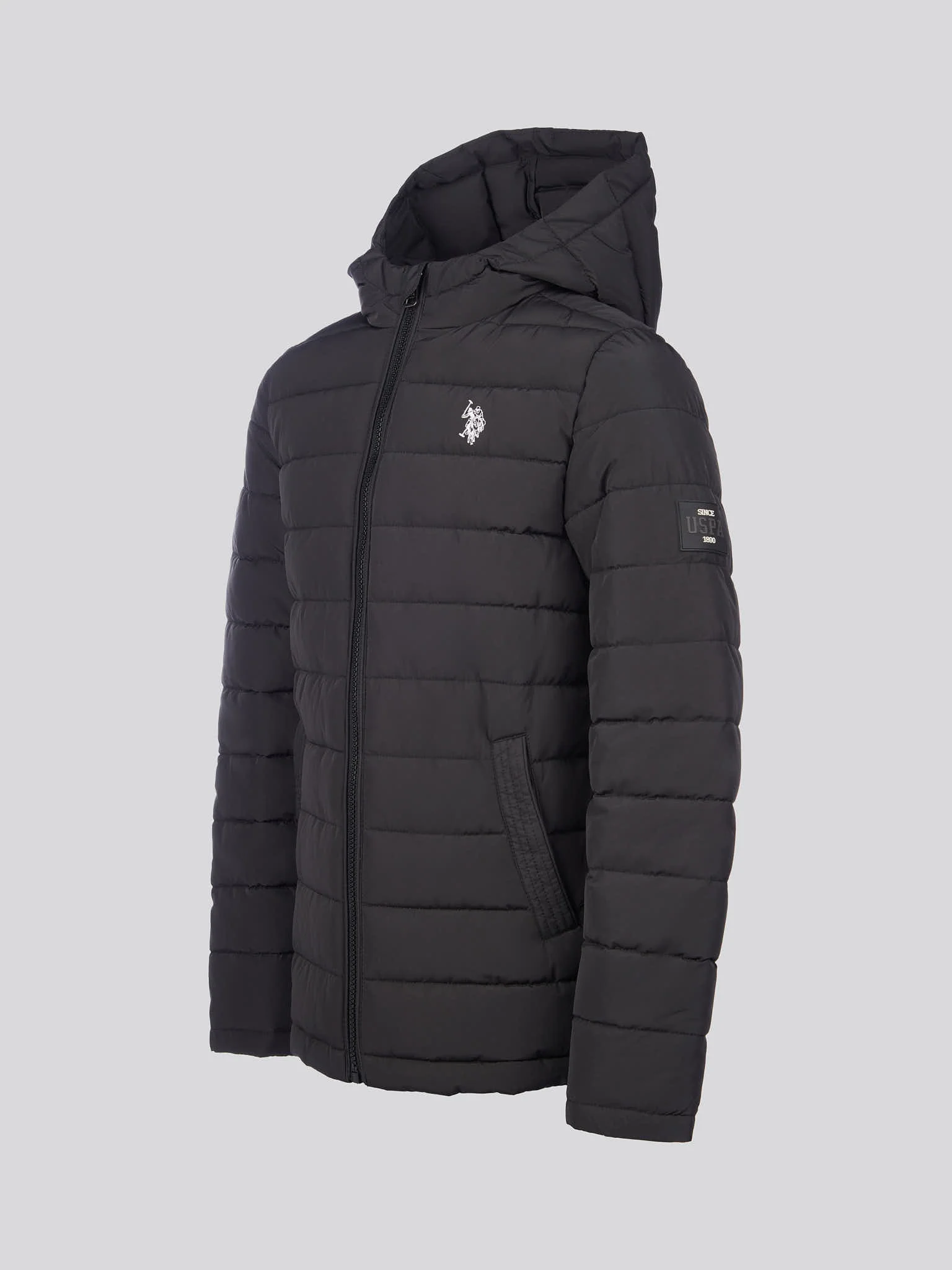 Boys Lightweight Quilt Hooded Puffer Jacket in Black - Image 6