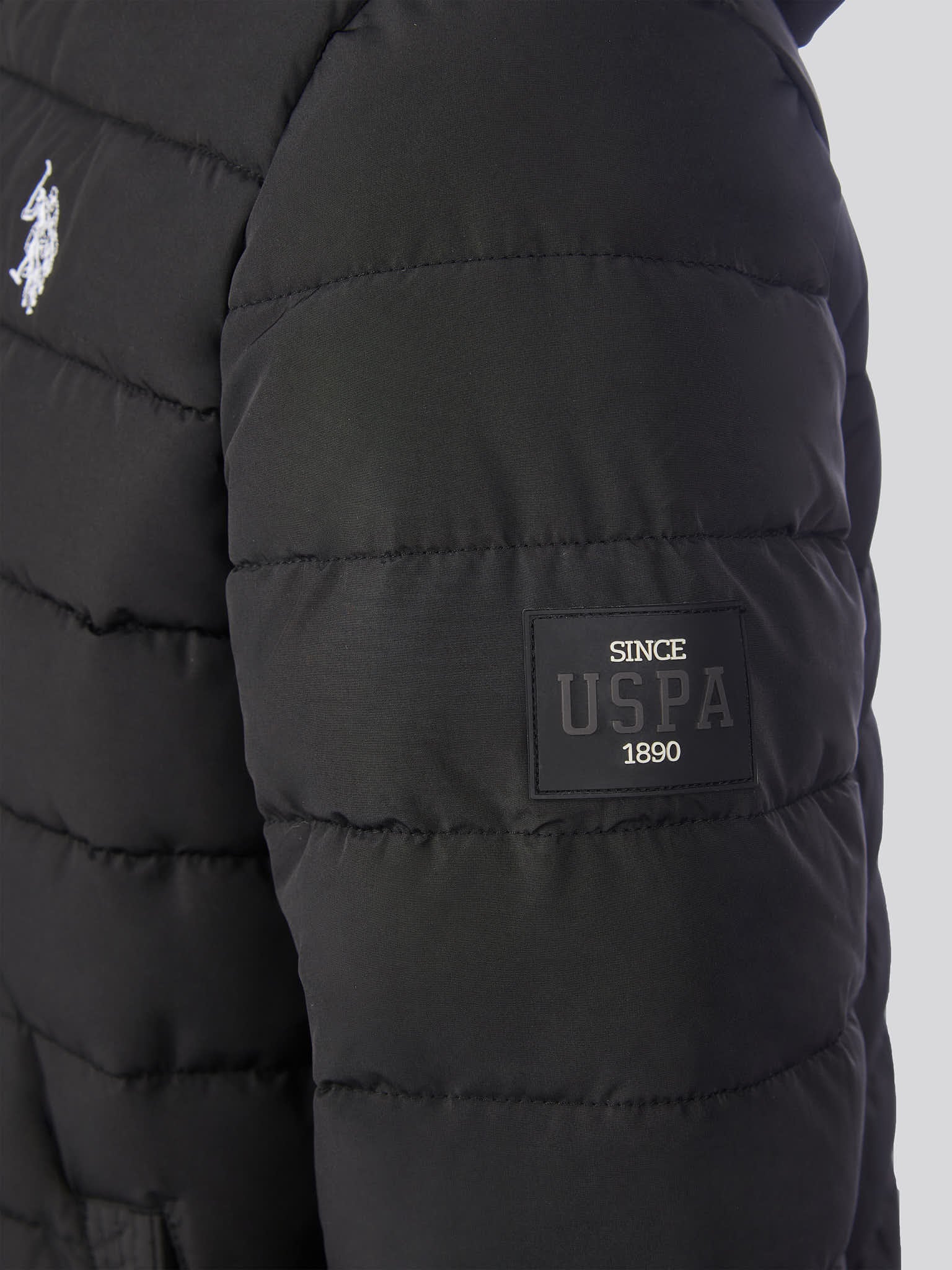 Boys Lightweight Quilt Hooded Puffer Jacket in Black - Image 9