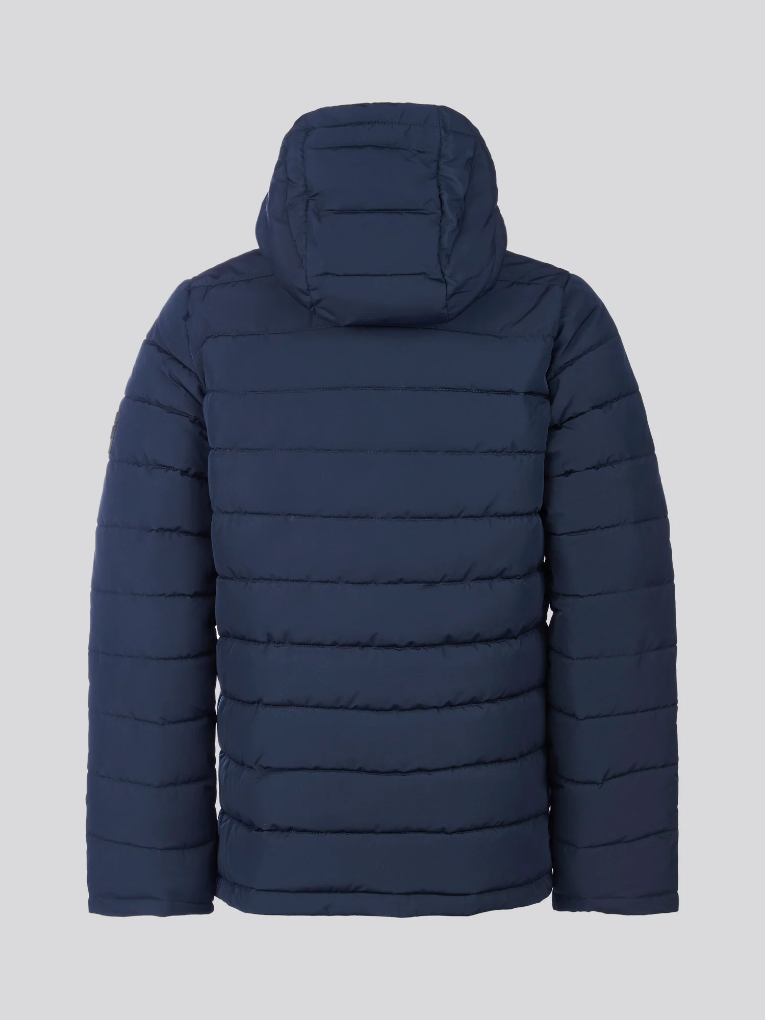 Boys Lightweight Quilt Hooded Puffer Jacket in Dark Sapphire Navy / Haute Red DHM - Image 8