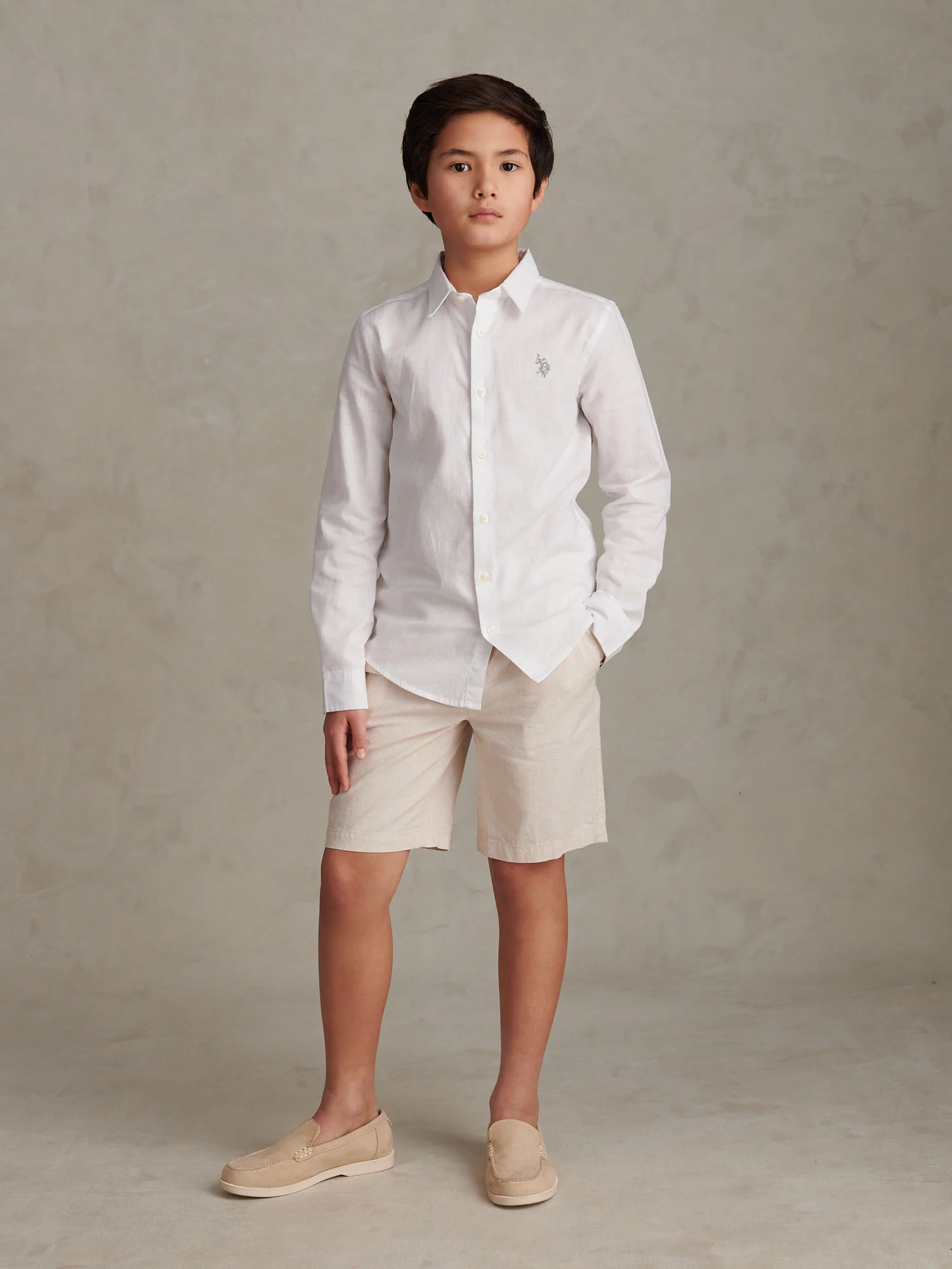 Boys Linen Blend Shirt Bright White / Harbour Mist - Image 3