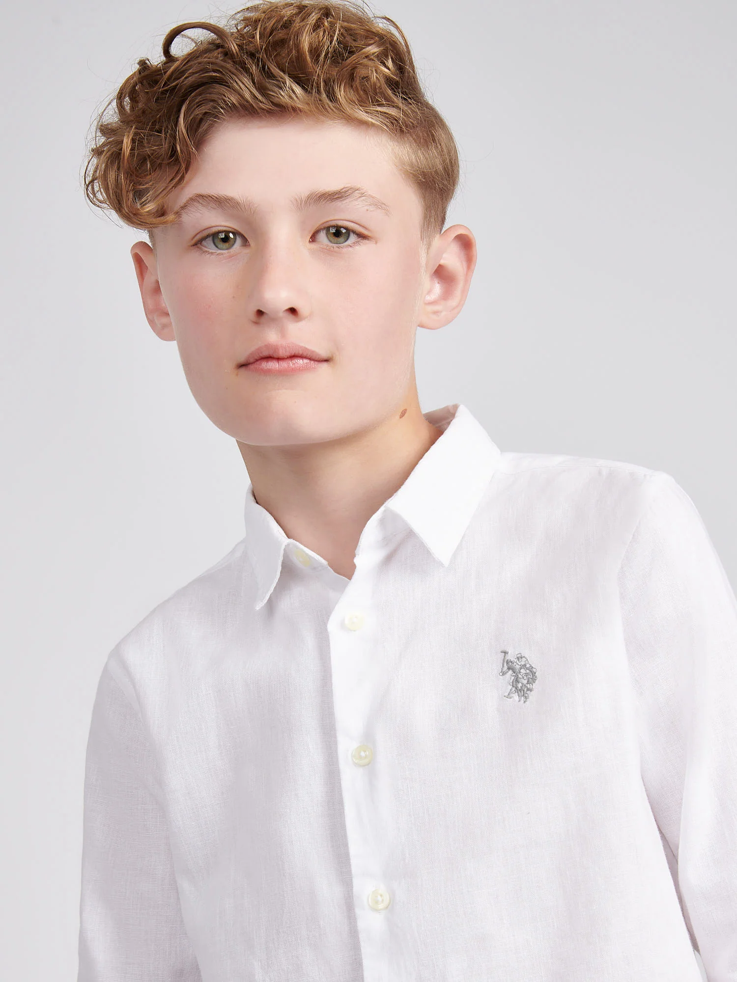 Boys Linen Blend Shirt in Bright White / Harbour Mist - Image 2