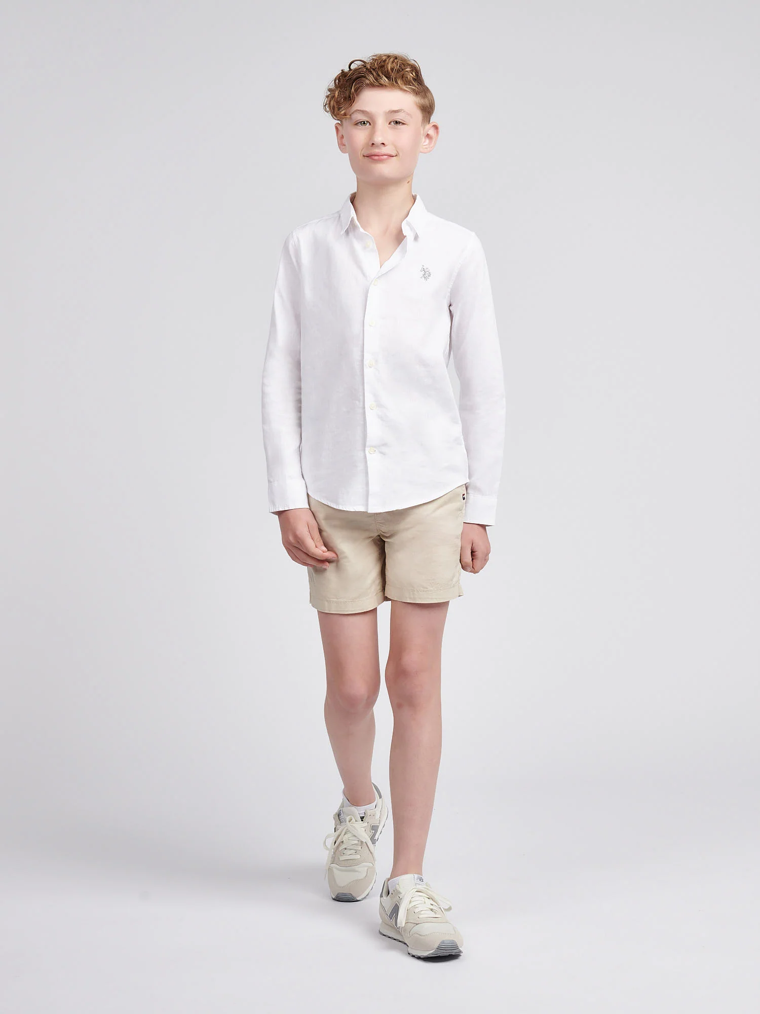 Boys Linen Blend Shirt in Bright White / Harbour Mist - Image 3
