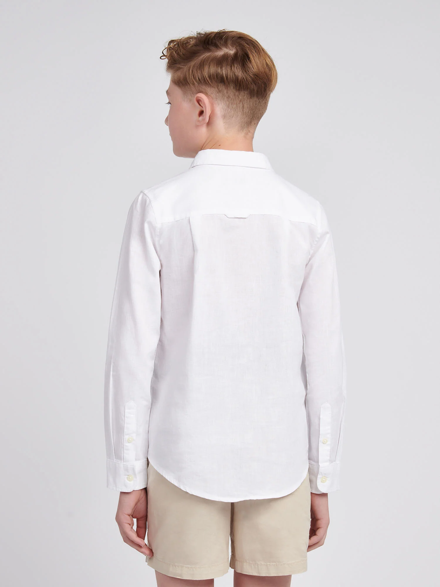 Boys Linen Blend Shirt in Bright White / Harbour Mist - Image 4