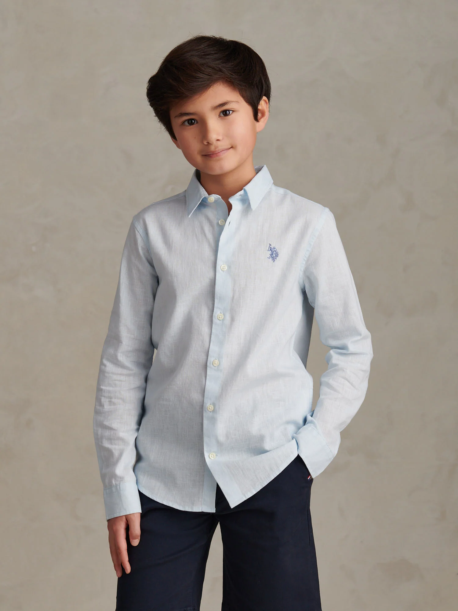 Boys Linen Blend Shirt Ice Blue